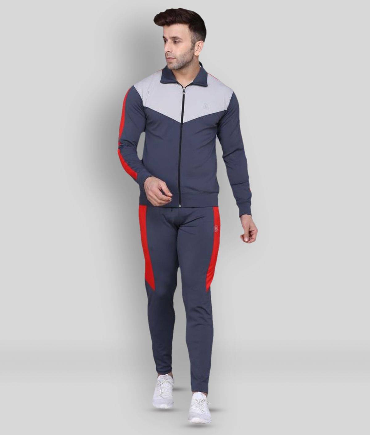     			PRAUME - Dark Grey Polyester Slim Fit Colorblock Men's Sports Tracksuit ( Pack of 1 )
