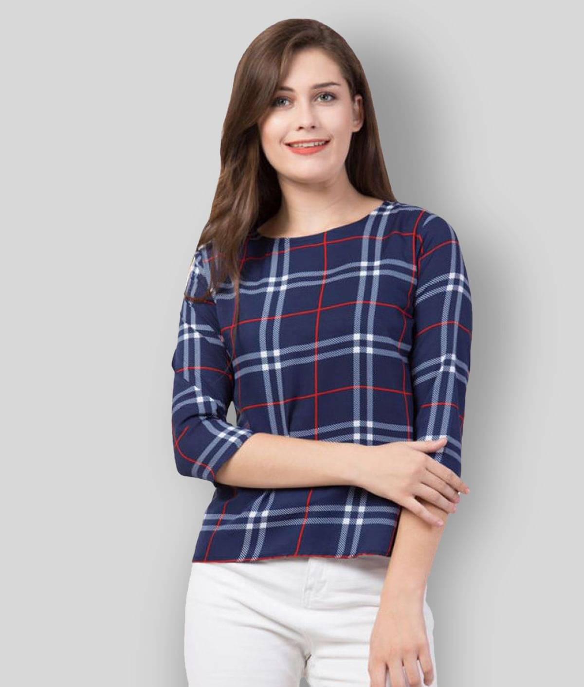 SAAKAA - Navy Blue Crepe Women's Regular Top ( Pack of 1 ) SAAKAA - Navy Blue Crepe Women's Regular Top ( Pack of 1 )
