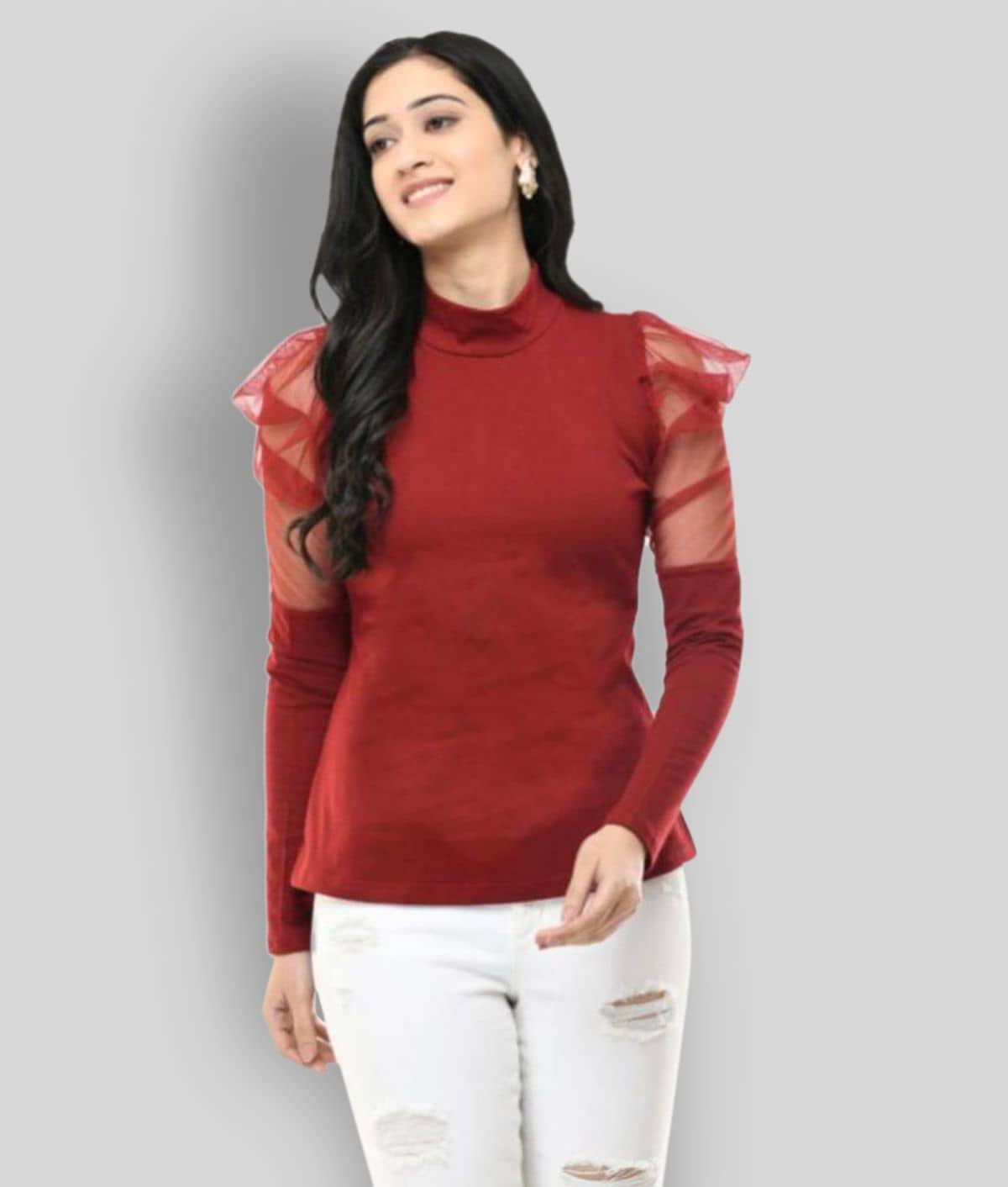 SAAKAA Women's Net A-Line Top ( Maroon )