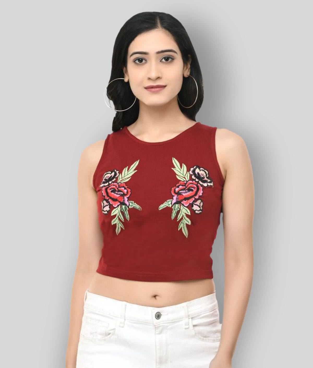 SAAKAA Women's Polyester Crop Top ( Maroon ) SAAKAA Women's Polyester Crop Top ( Maroon )