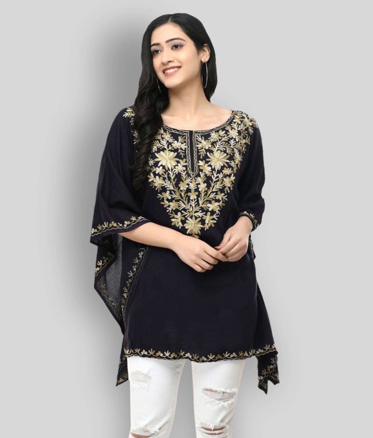    			SAAKAA Women's Rayon Kaftan ( Black )
