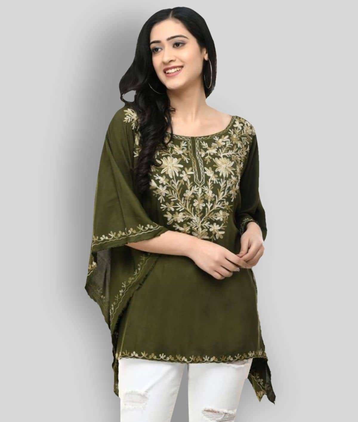 SAAKAA - Green Rayon Women's Kaftan ( Pack of 1 )