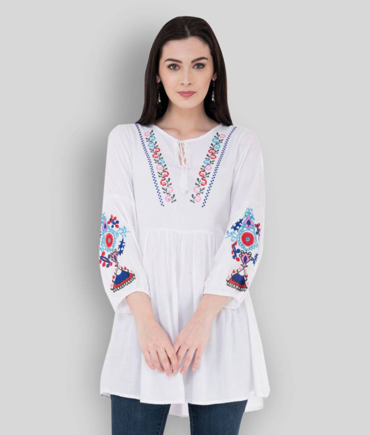 SAAKAA Women's Rayon Regular Top ( White ) SAAKAA Women's Rayon Regular Top ( White )