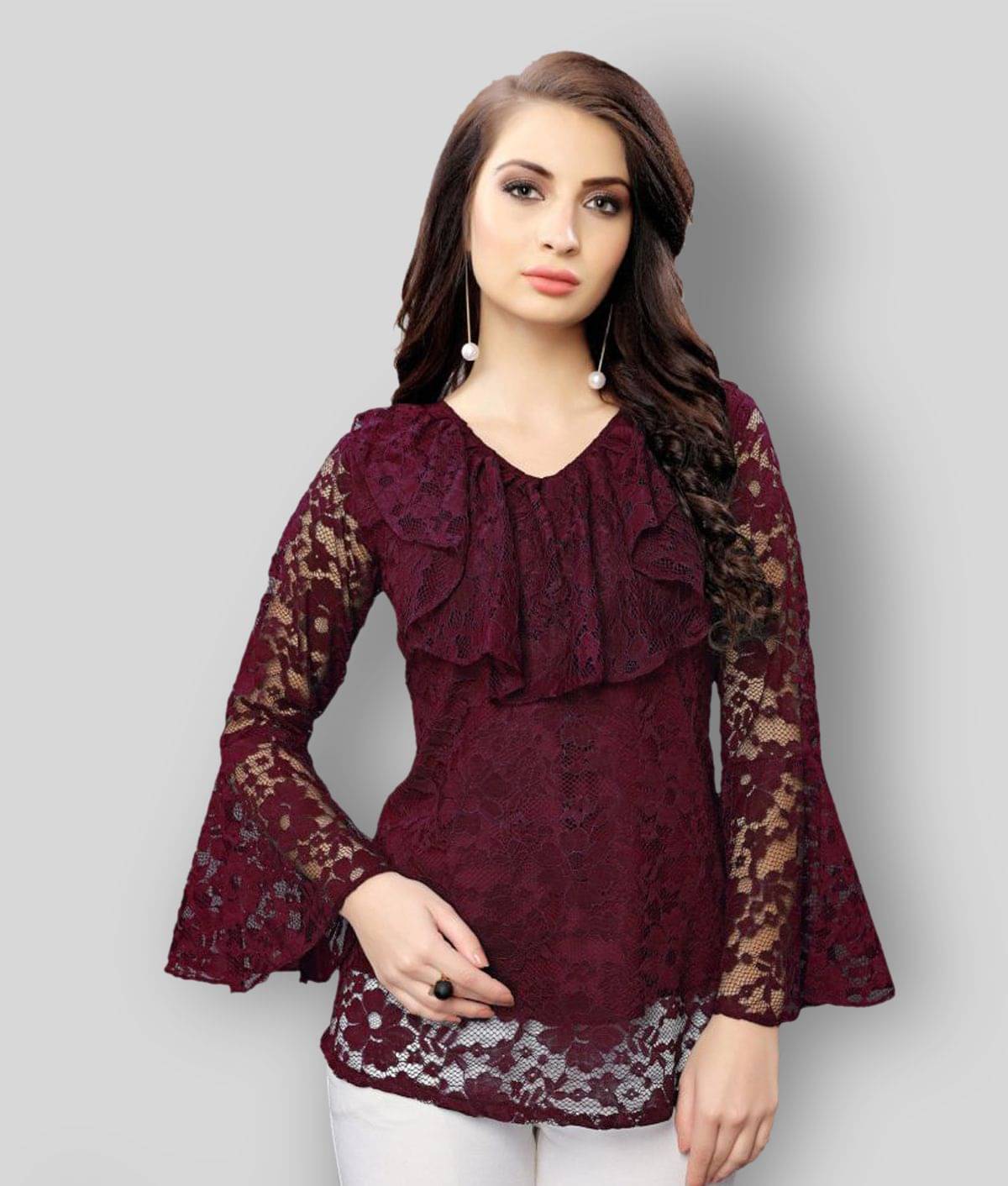 Selvia Women's Net A-Line Top ( Maroon ) Selvia Women's Net A-Line Top ( Maroon )