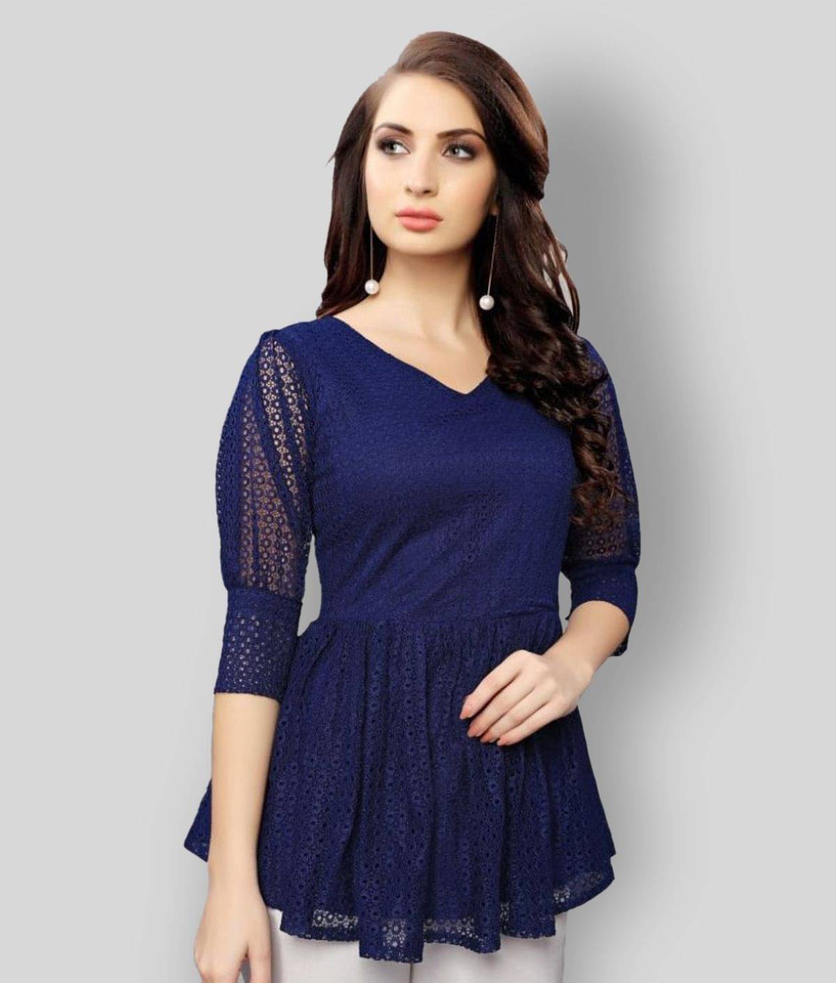 Selvia Women's Net Peplum Top ( Navy Blue ) Selvia Women's Net Peplum Top ( Navy Blue )