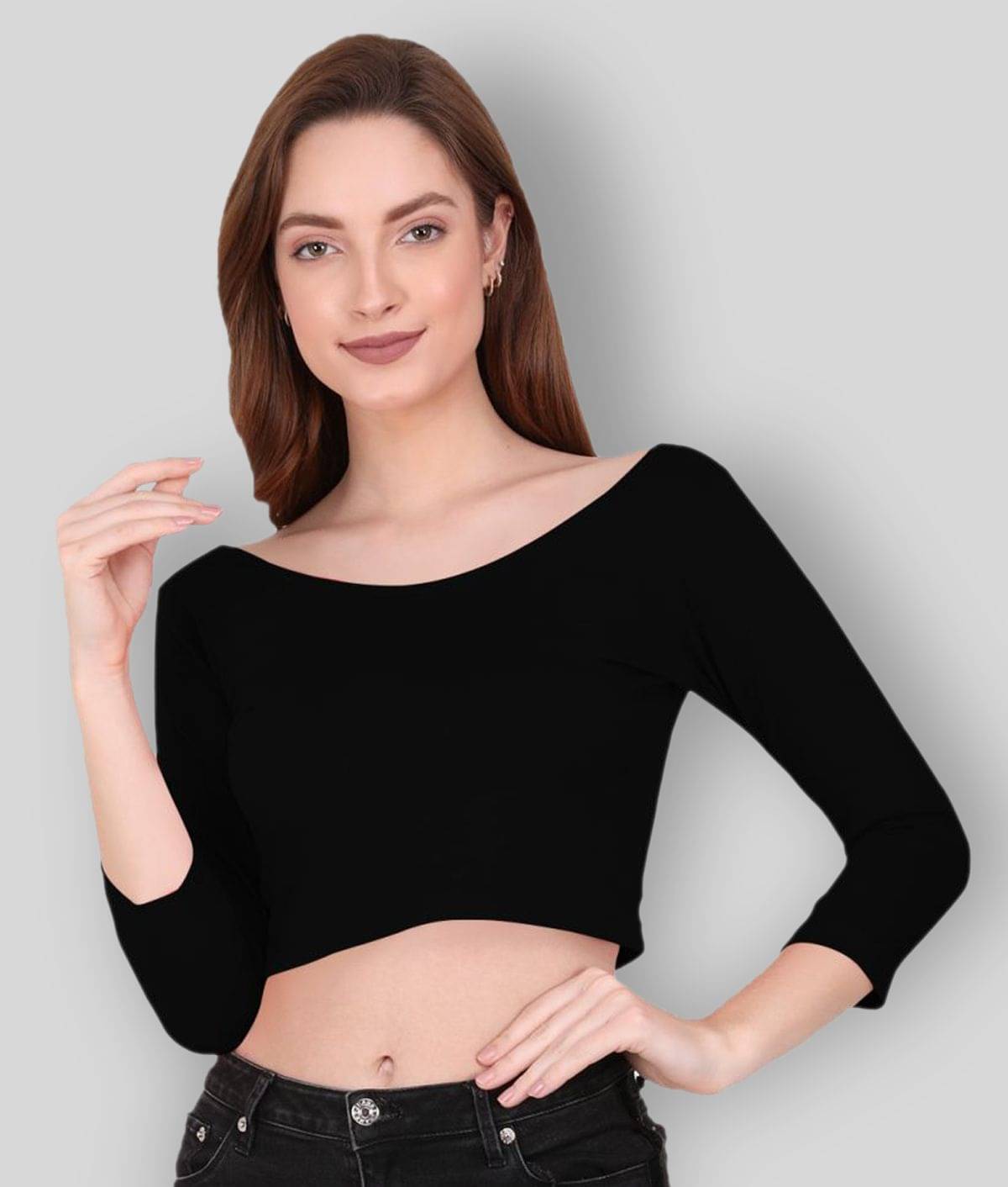 THE BLAZZE - Black Cotton Women's Crop Top ( Pack of 1 )     			THE BLAZZE - Black Cotton Women's Crop Top ( Pack of 1 )