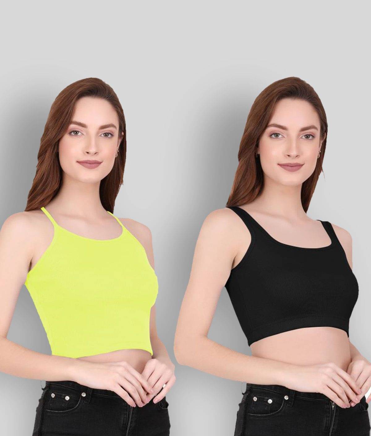 THE BLAZZE - Yellow Cotton Blend Women's Crop Top ( Pack of 2 )     			THE BLAZZE - Yellow Cotton Blend Women's Crop Top ( Pack of 2 )