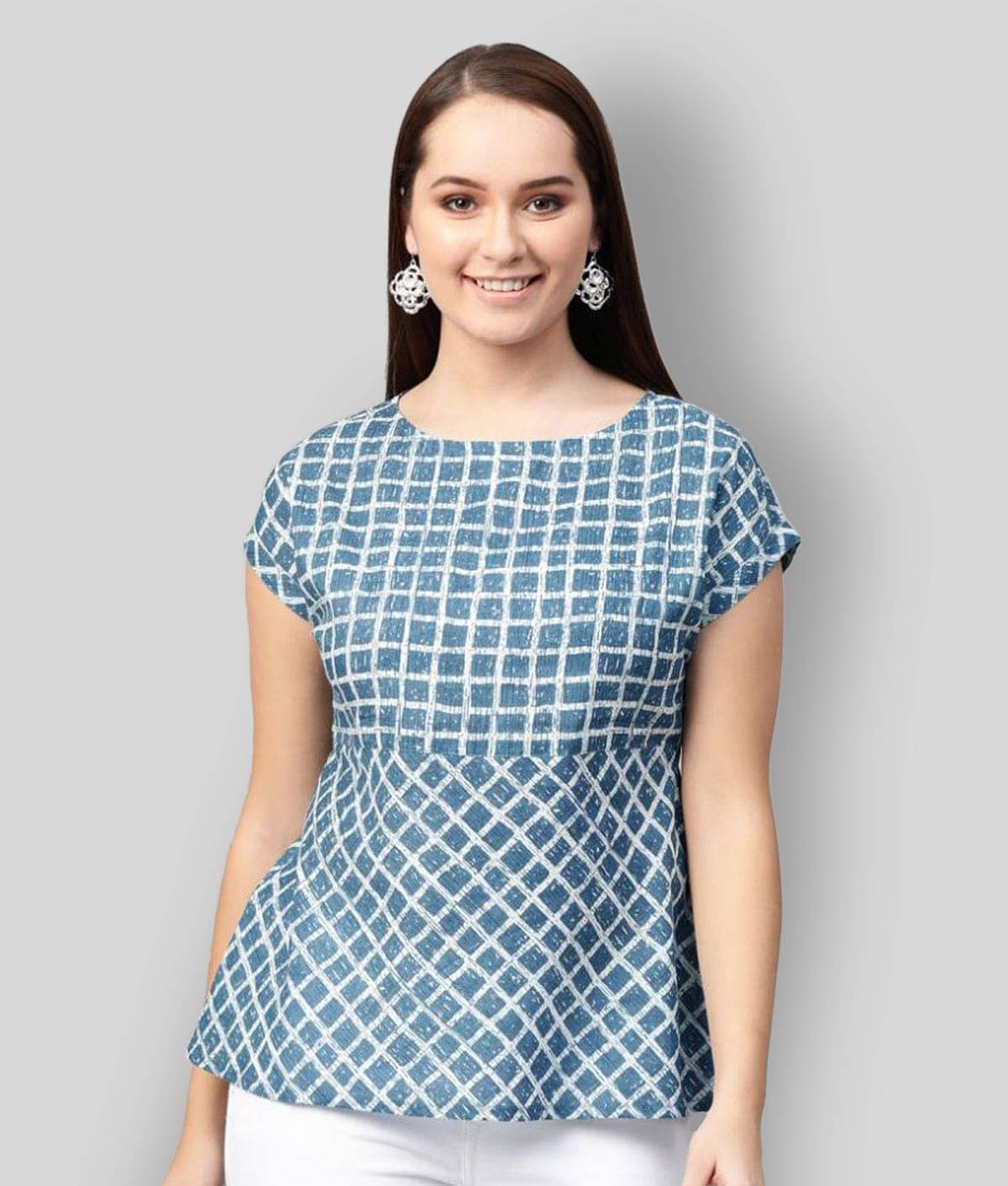 Yash Gallery Light Blue Cotton Women's A-Line Top ( Pack of 1 ) Yash Gallery Light Blue Cotton Women's A-Line Top ( Pack of 1 )