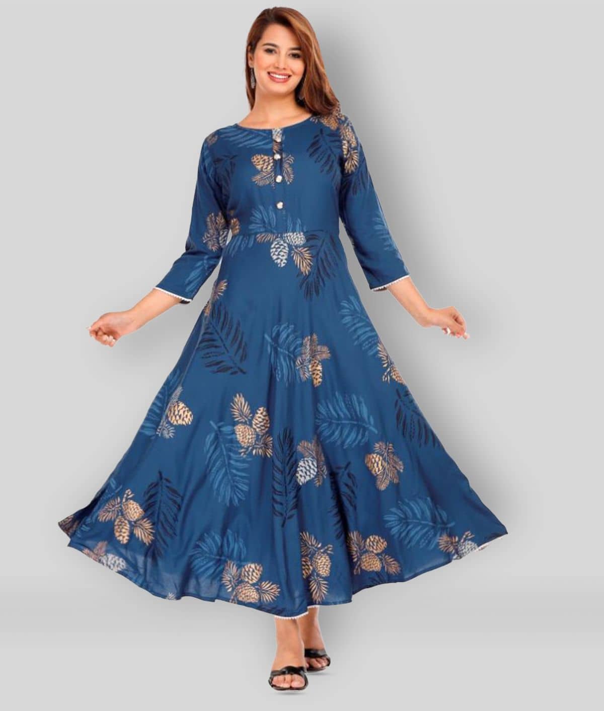 CTMTEX - Blue Rayon Women's Flared Kurti ( Pack of 1 ) - Kurtis, Tunics | Buy online on ZillyBuy