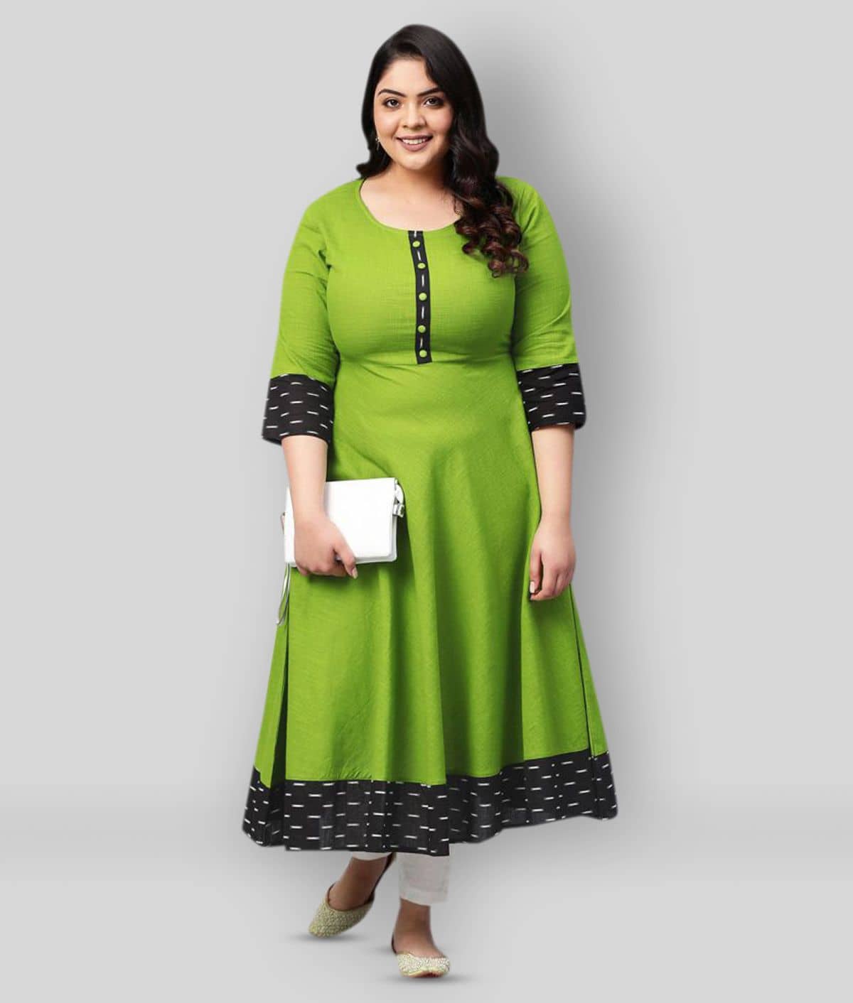 Estela - Green Cotton Women's Flared Kurti ( Pack of 1 ) - Kurtis, Tunics | Buy online on ZillyBuy