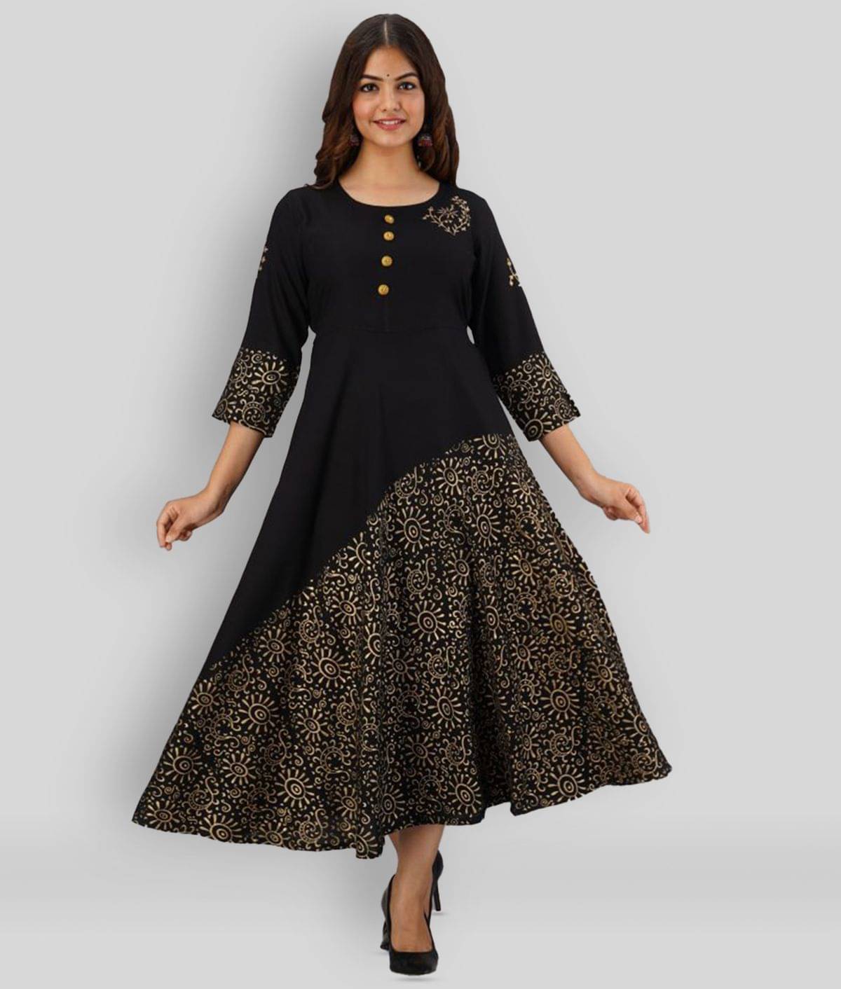 FABRR - Black Rayon Women's Flared Kurti ( Pack of 1 )     			FABRR - Black Rayon Women's Flared Kurti ( Pack of 1 )