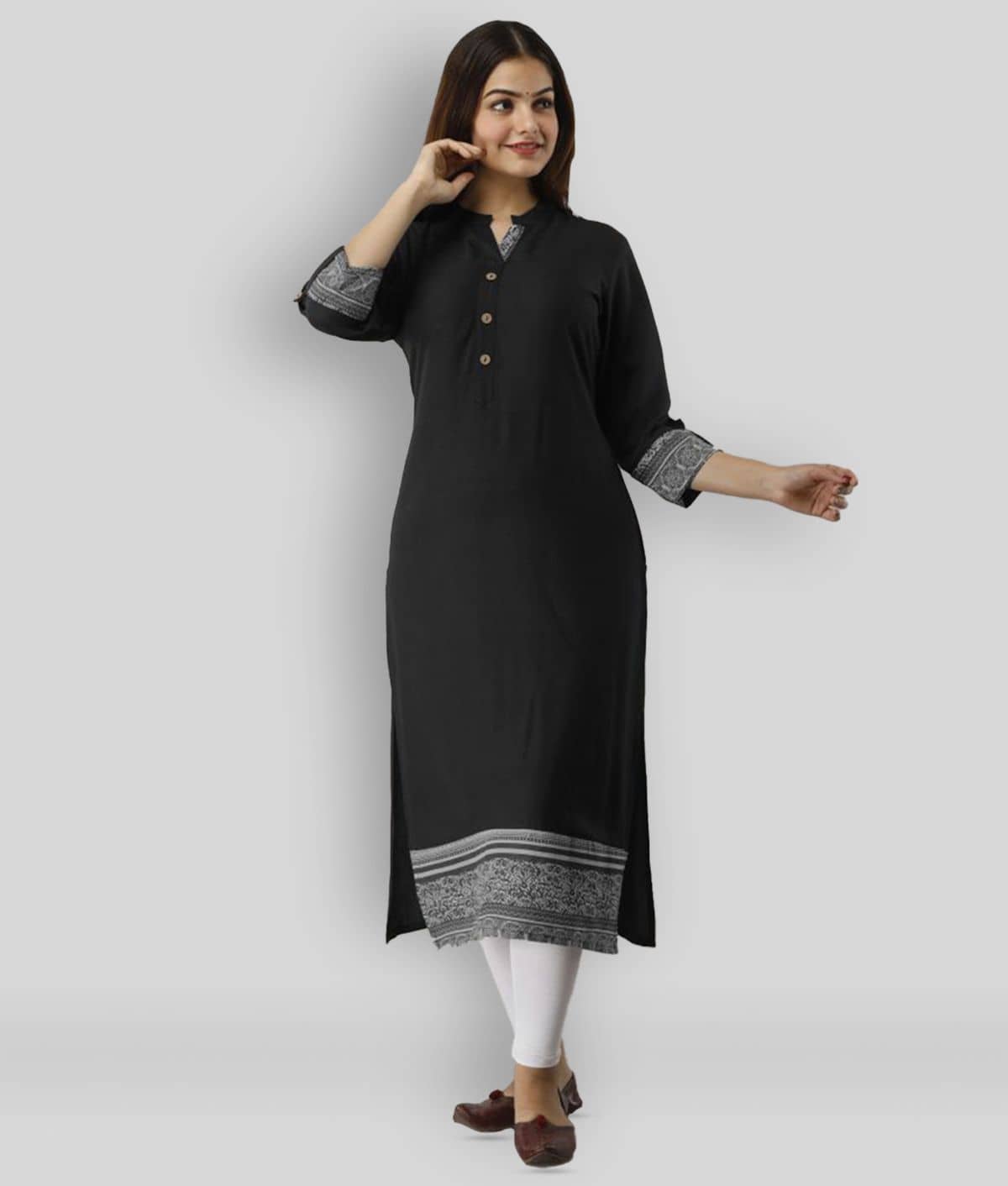 Frionkandy - Black Rayon Women's Straight Kurti ( Pack of 1 ) - Kurtis, Tunics | Buy online on ZillyBuy