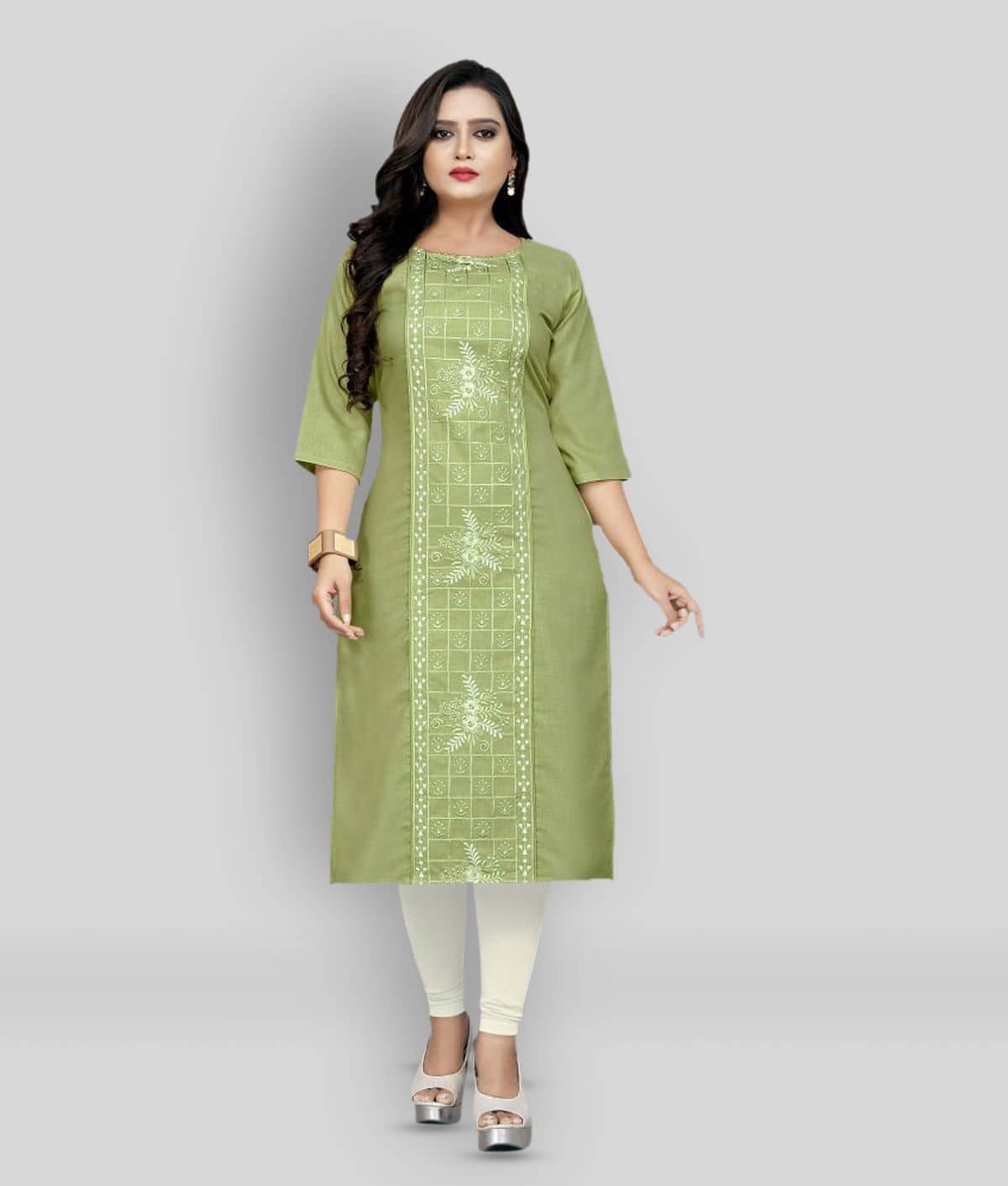 Hetsa - Green Cotton Blend Women's A-line Kurti ( Pack of 1 ) - Kurtis, Tunics | Buy online on ZillyBuy