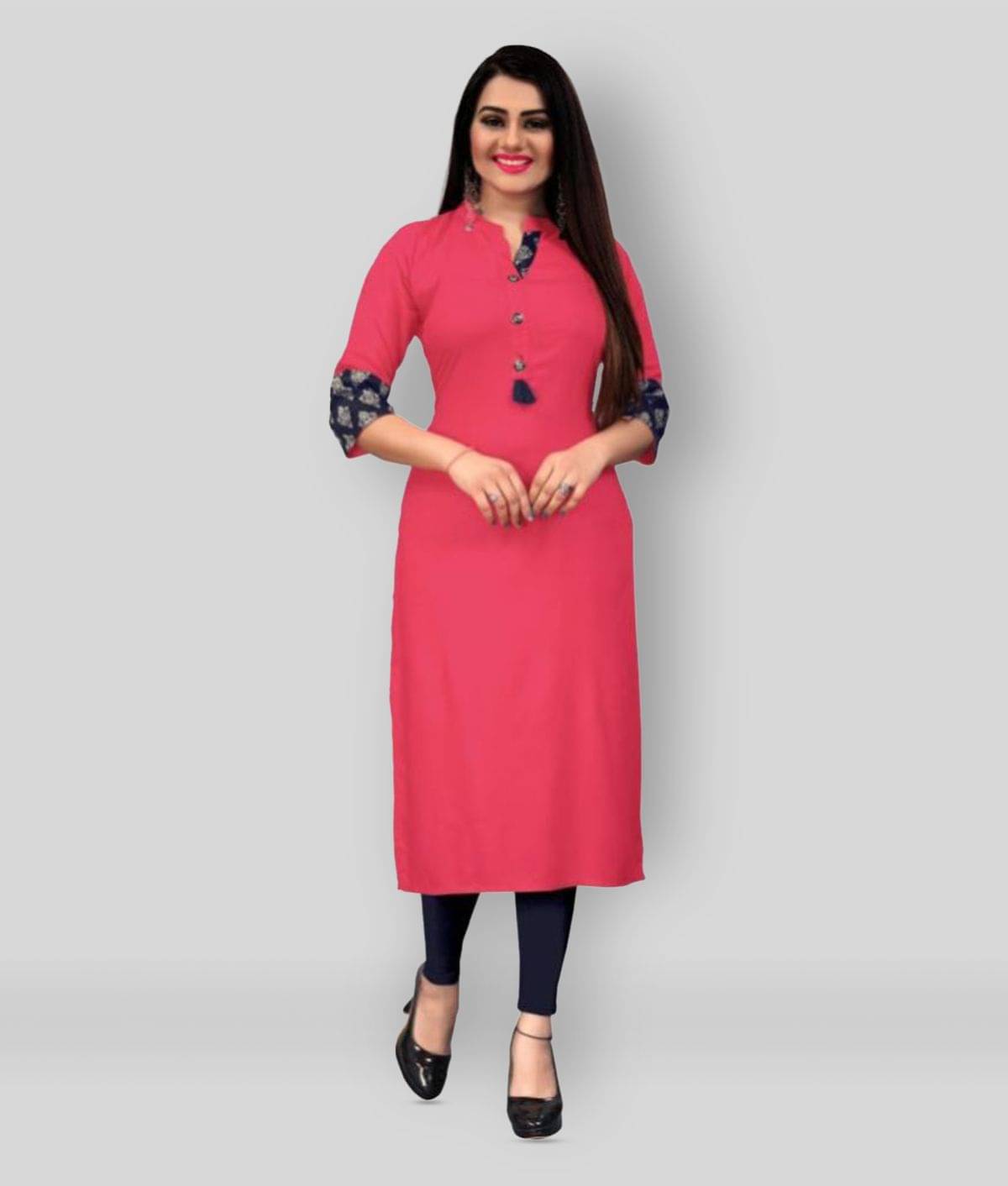 Hetsa - Pink Rayon Women's Straight Kurti ( Pack of 1 ) Hetsa - Pink Rayon Women's Straight Kurti ( Pack of 1 )