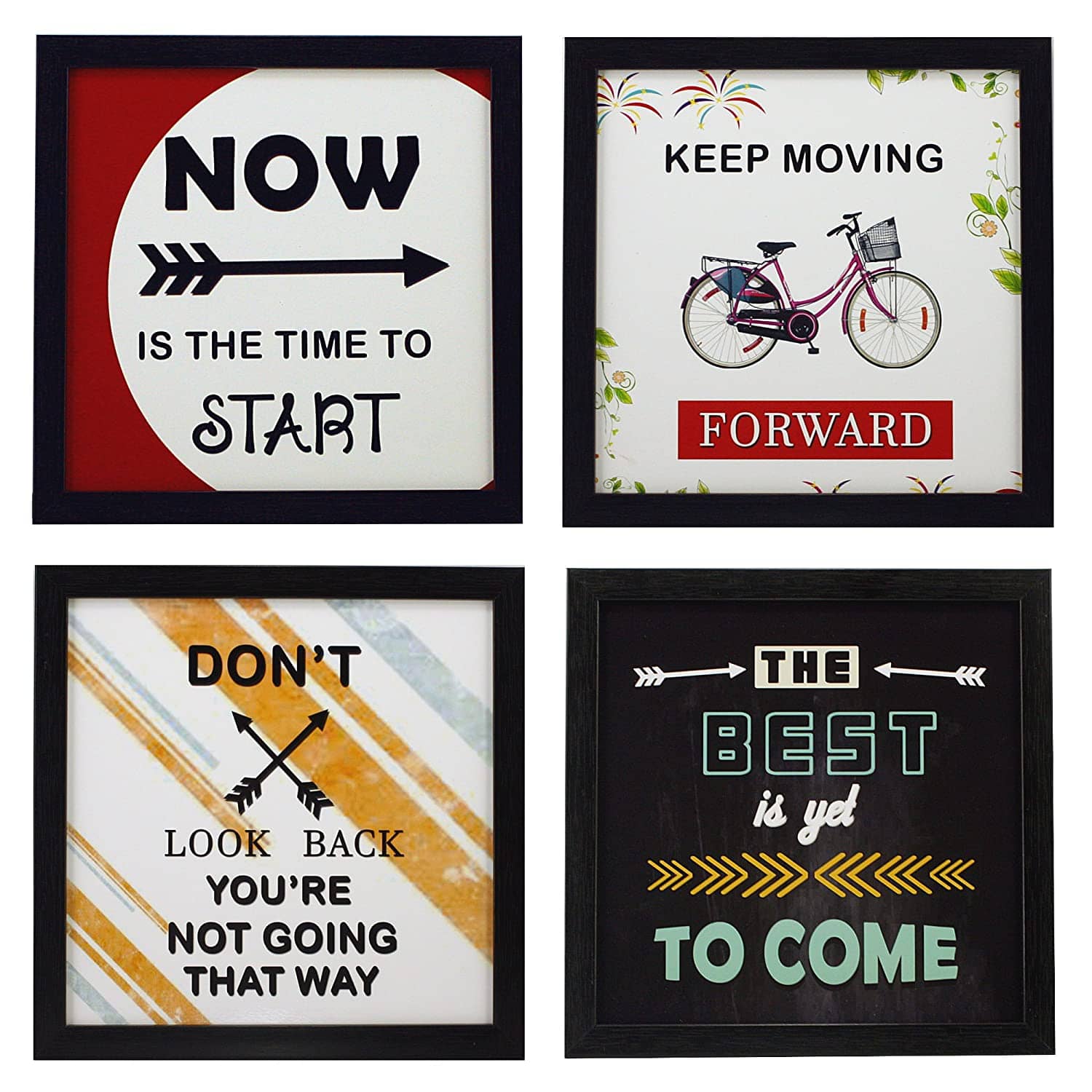 Indianara Motivational Quote Framed Wall Hanging Laminated Painting without Glass, Set of 4, Multi