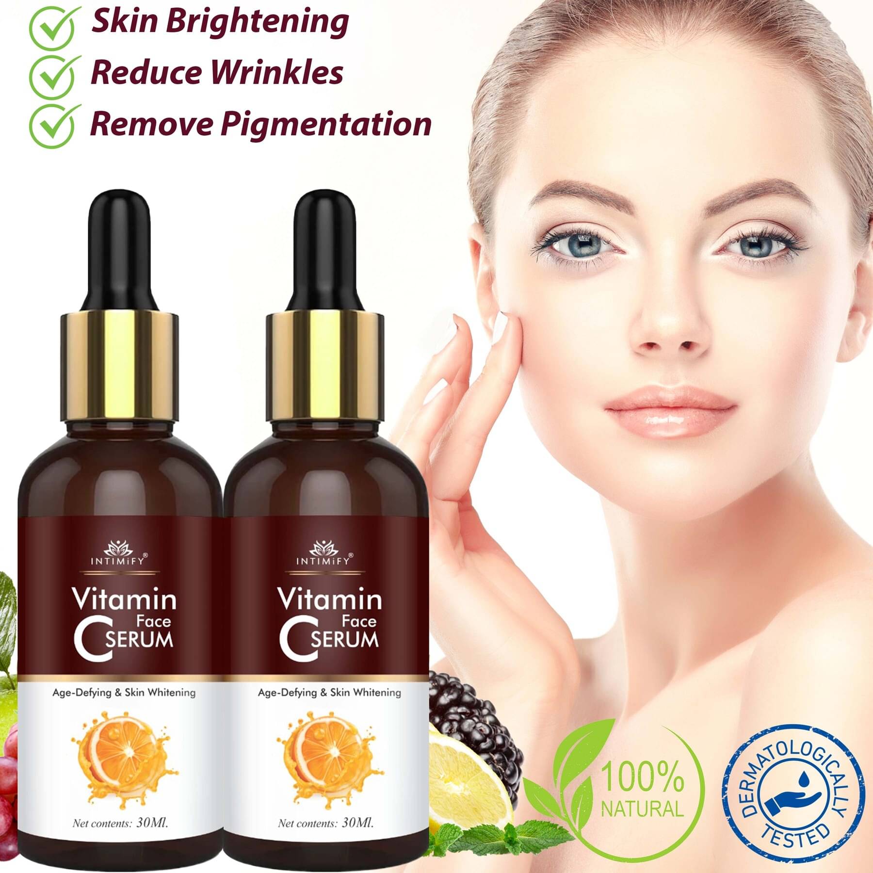     			Intimify Vitamin C Face Serum for Skin Brightening, Skin Repair & Natural Skin Glow Face Serum 30 mL Pack of 2