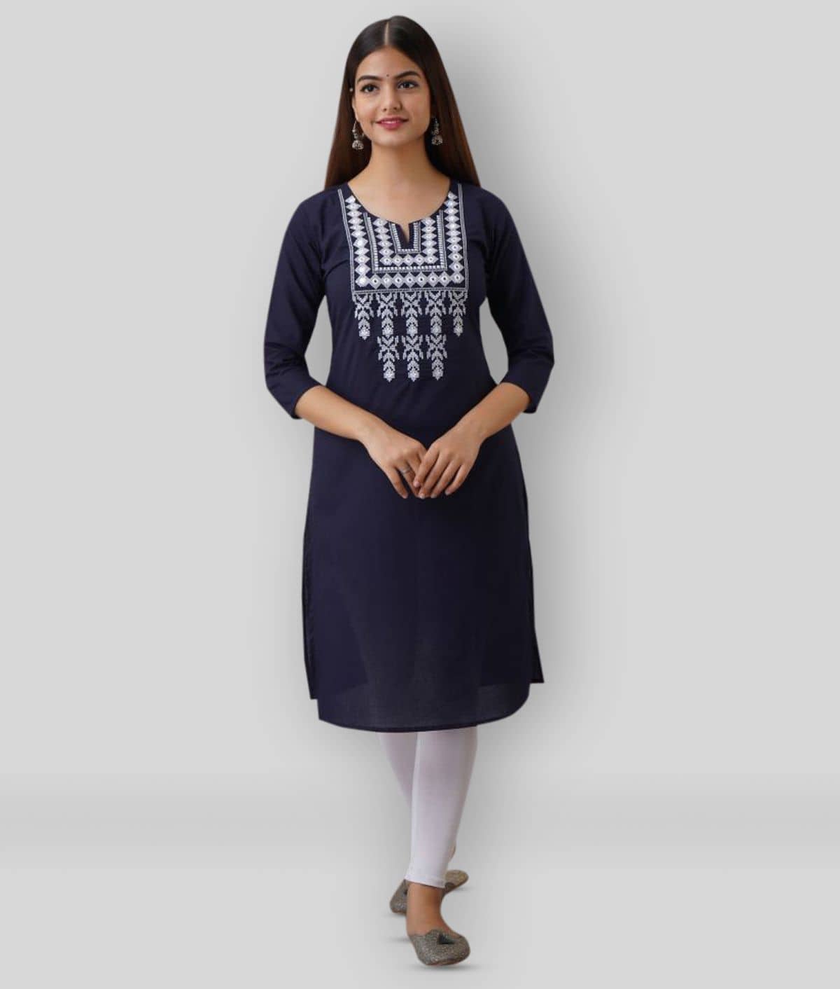KSHARAA - Blue Cotton Women's Straight Kurti ( Pack of 1 ) - Kurtis, Tunics | Buy online on ZillyBuy