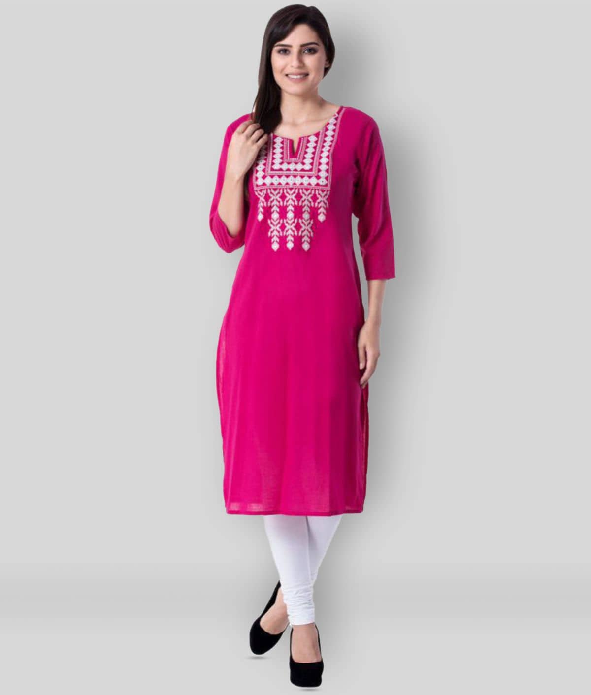 KSHARAA - Pink Cotton Women's Straight Kurti ( Pack of 1 ) - Kurtis, Tunics | Buy online on ZillyBuy