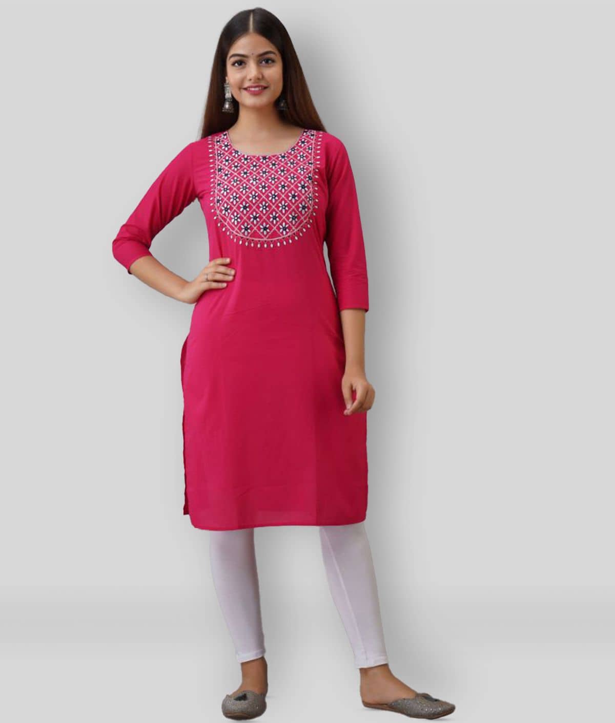 KSHARAA - Pink Cotton Women's Straight Kurti ( Pack of 1 ) - Kurtis, Tunics | Buy online on ZillyBuy