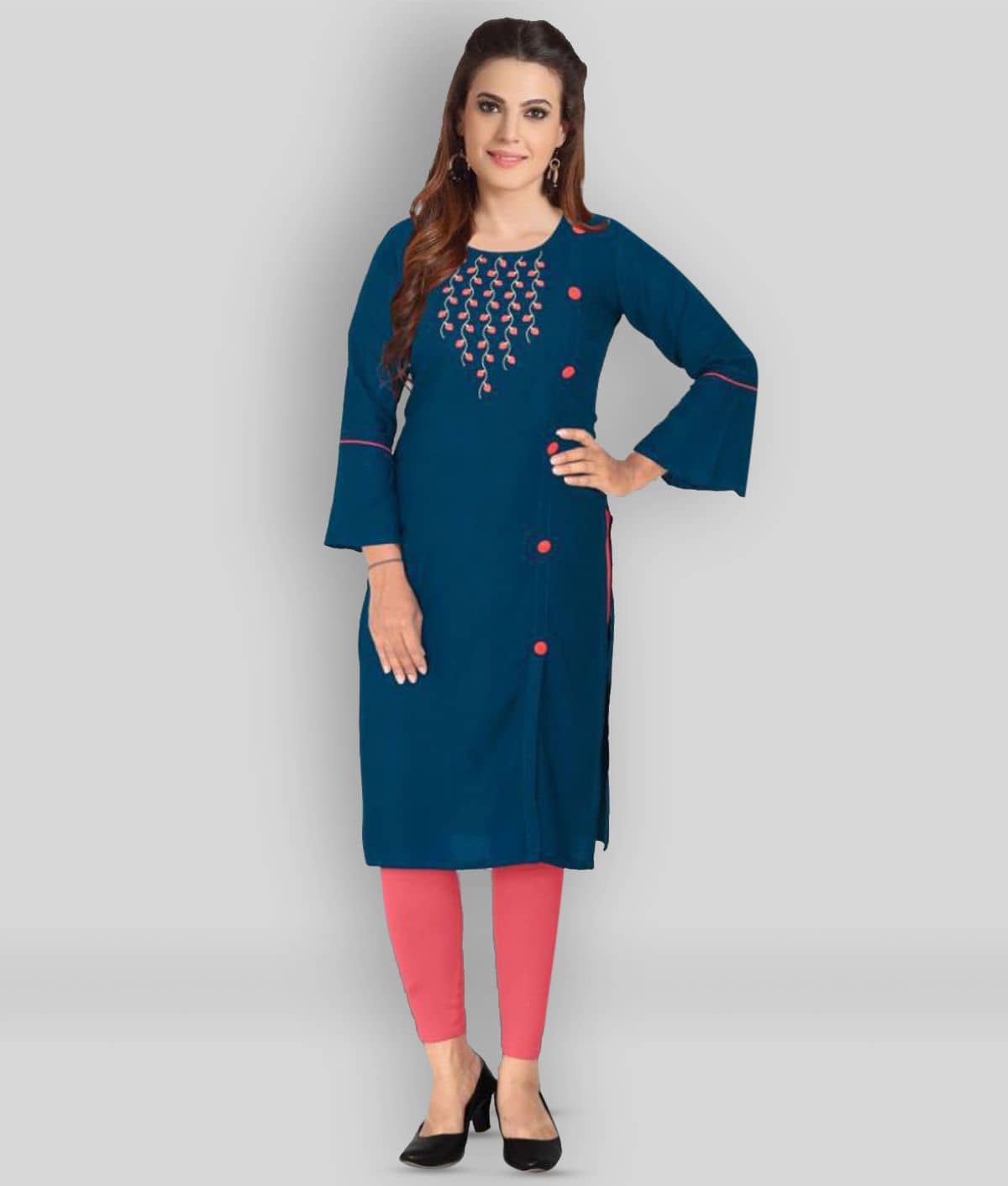 Kapadia - Blue Rayon Women's Straight Kurti ( Pack of 1 ) - Kurtis, Tunics | Buy online on ZillyBuy