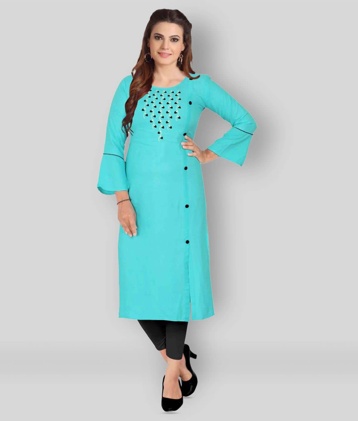 Kapadia - Blue Rayon Women's Straight Kurti ( Pack of 1 ) - Kurtis, Tunics | Buy online on ZillyBuy