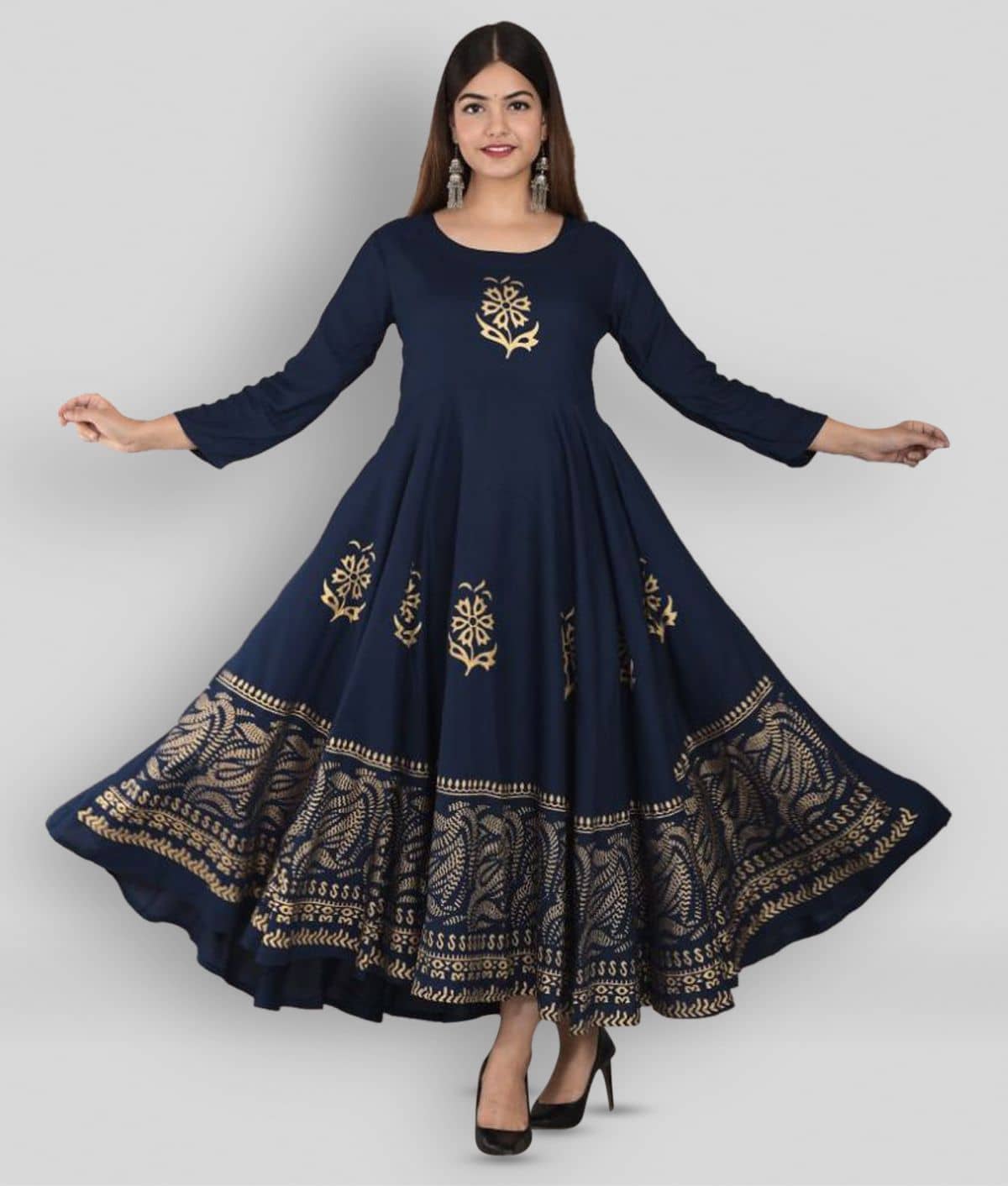 Lee Moda - Blue Rayon Women's Anarkali Kurti ( Pack of 1 ) - Kurtis, Tunics | Buy online on ZillyBuy