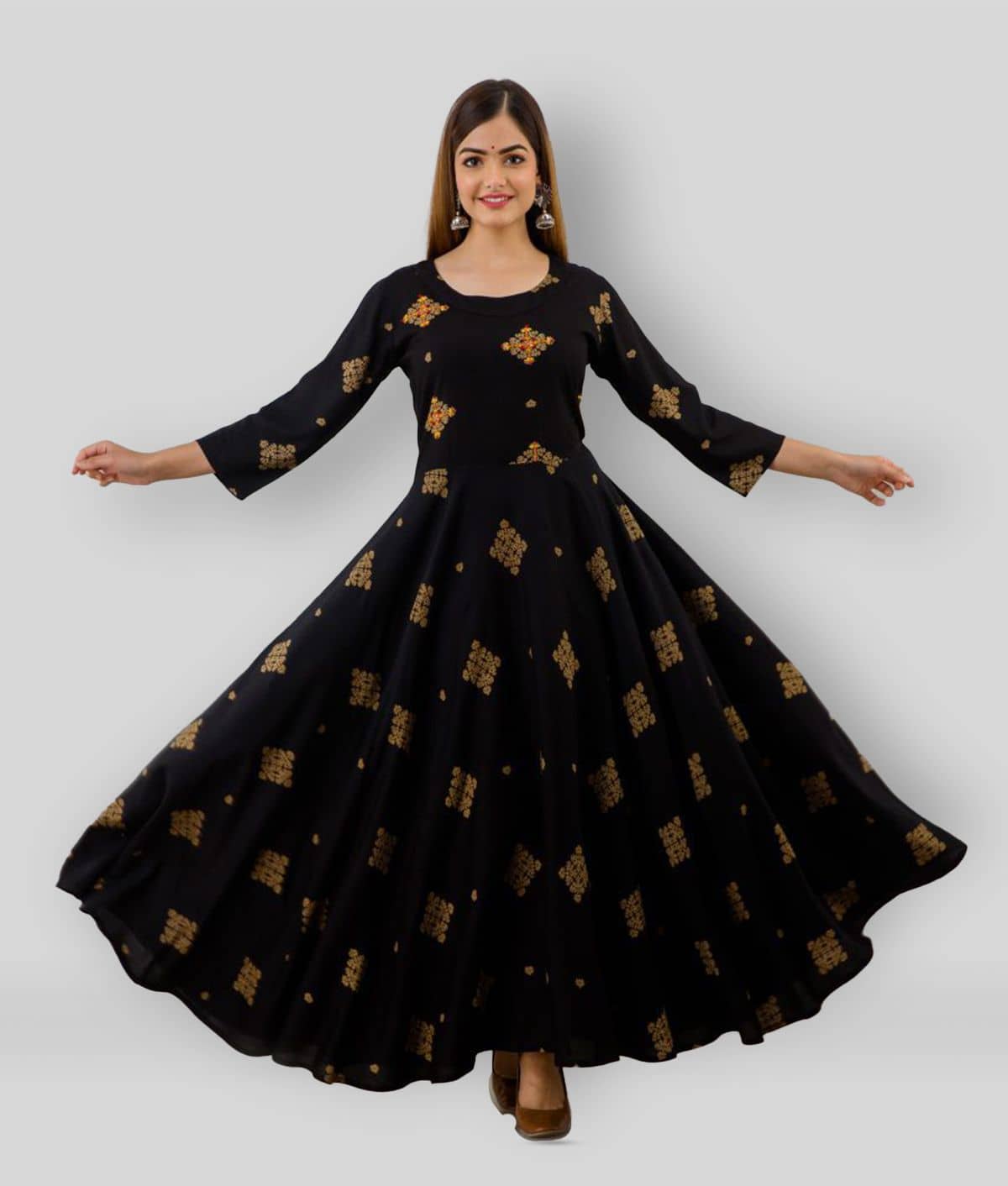 Lee Moda - Black Rayon Women's Anarkali Kurti ( Pack of 1 ) - Kurtis, Tunics | Buy online on ZillyBuy