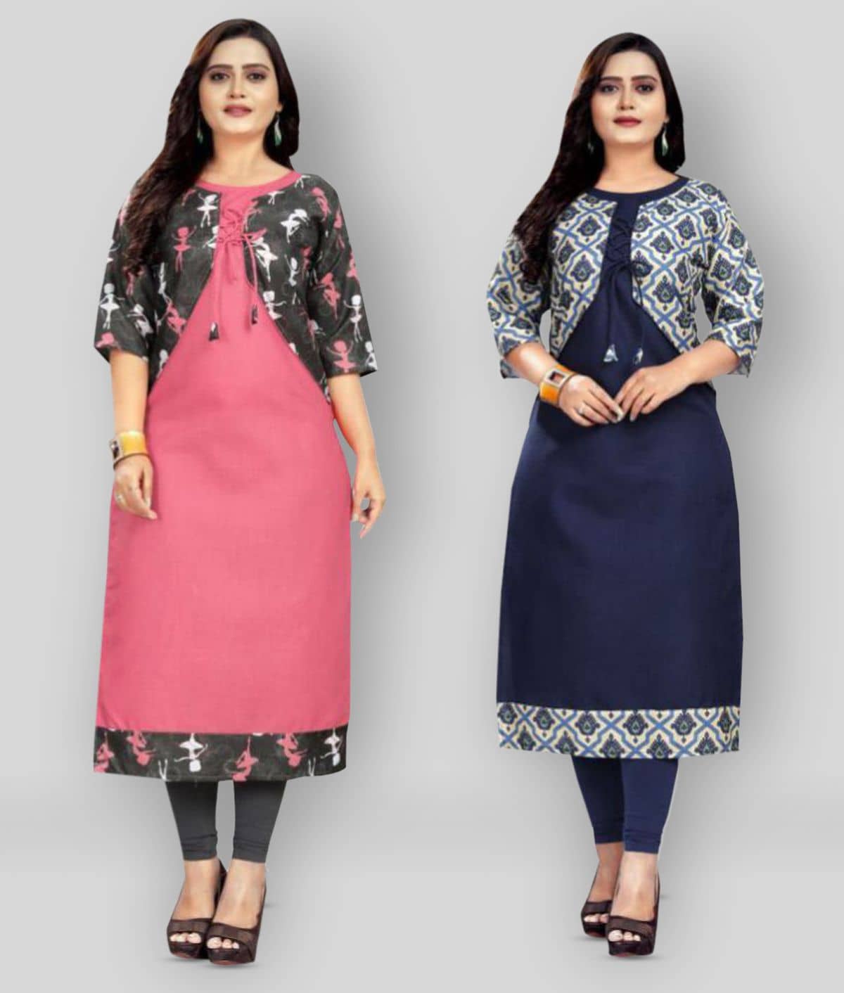 Lerkiza - Multicolor Cotton Blend Women's Jacket Style Kurti ( Pack of 1 ) - Kurtis, Tunics | Buy online on ZillyBuy