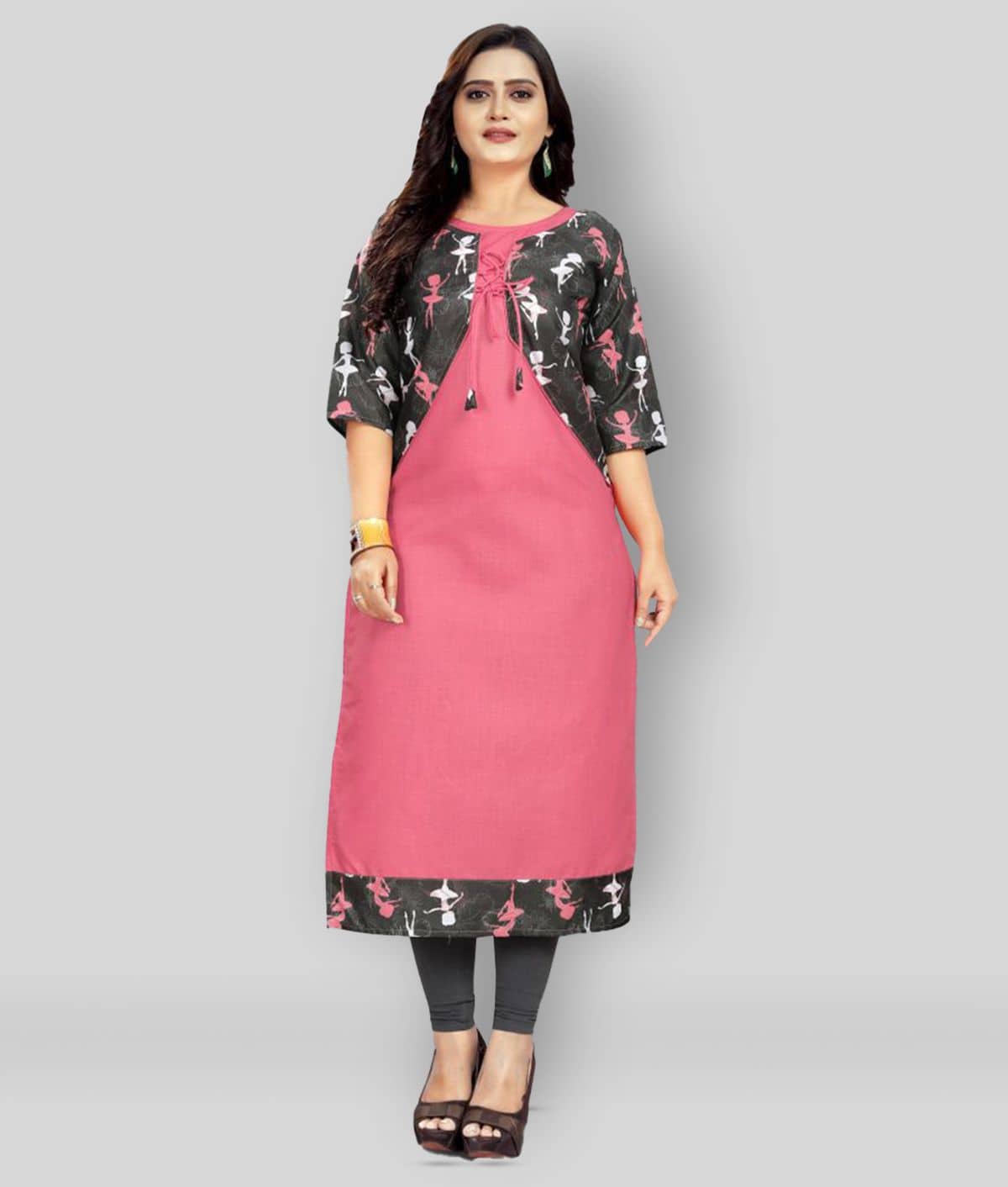 Lerkiza - Pink Cotton Women's Jacket Style Kurti ( Pack of 1 ) - Kurtis, Tunics | Buy online on ZillyBuy