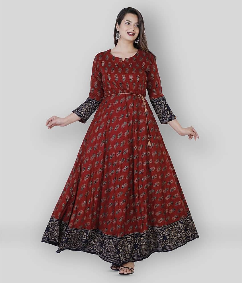 Mishree Collection - Maroon Rayon Women's Anarkali Kurti ( Pack of 1 ) - Kurtis, Tunics | Buy online on ZillyBuy