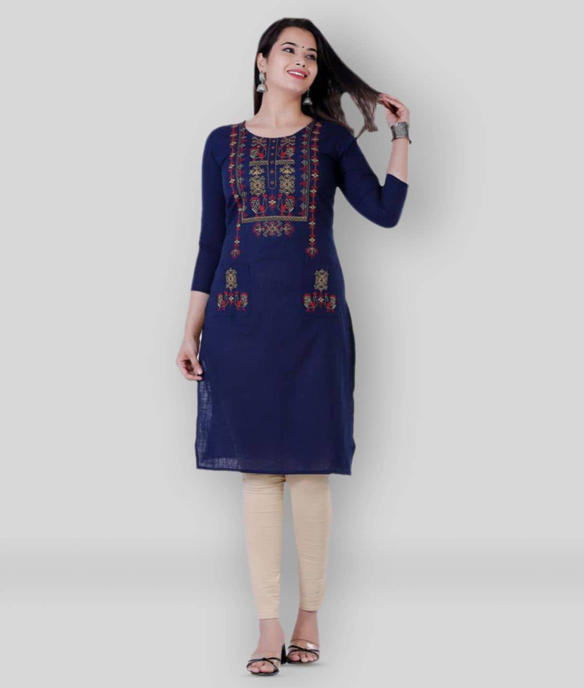 P PRIYA FASHION - Blue Cotton Women's Straight Kurti ( Pack of 1 ) - Kurtis, Tunics | Buy online on ZillyBuy