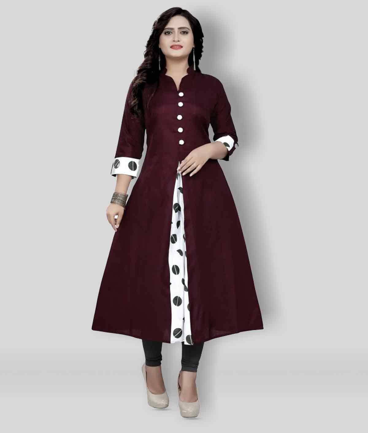 Rangrasiya - Maroon Cotton Women's Flared Kurti ( Pack of 1 )     			Rangrasiya - Maroon Cotton Women's Flared Kurti ( Pack of 1 )
