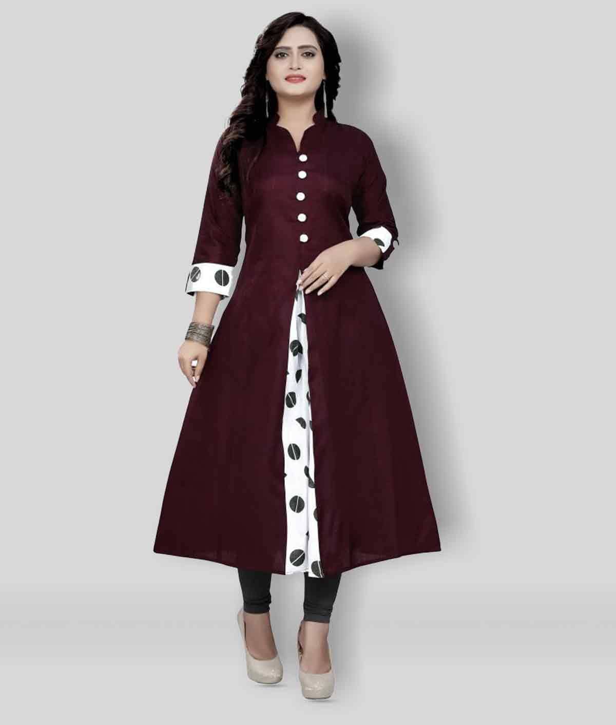 Rangrasiya - Maroon Cotton Women's Flared Kurti ( Pack of 1 ) - Kurtis, Tunics | Buy online on ZillyBuy
