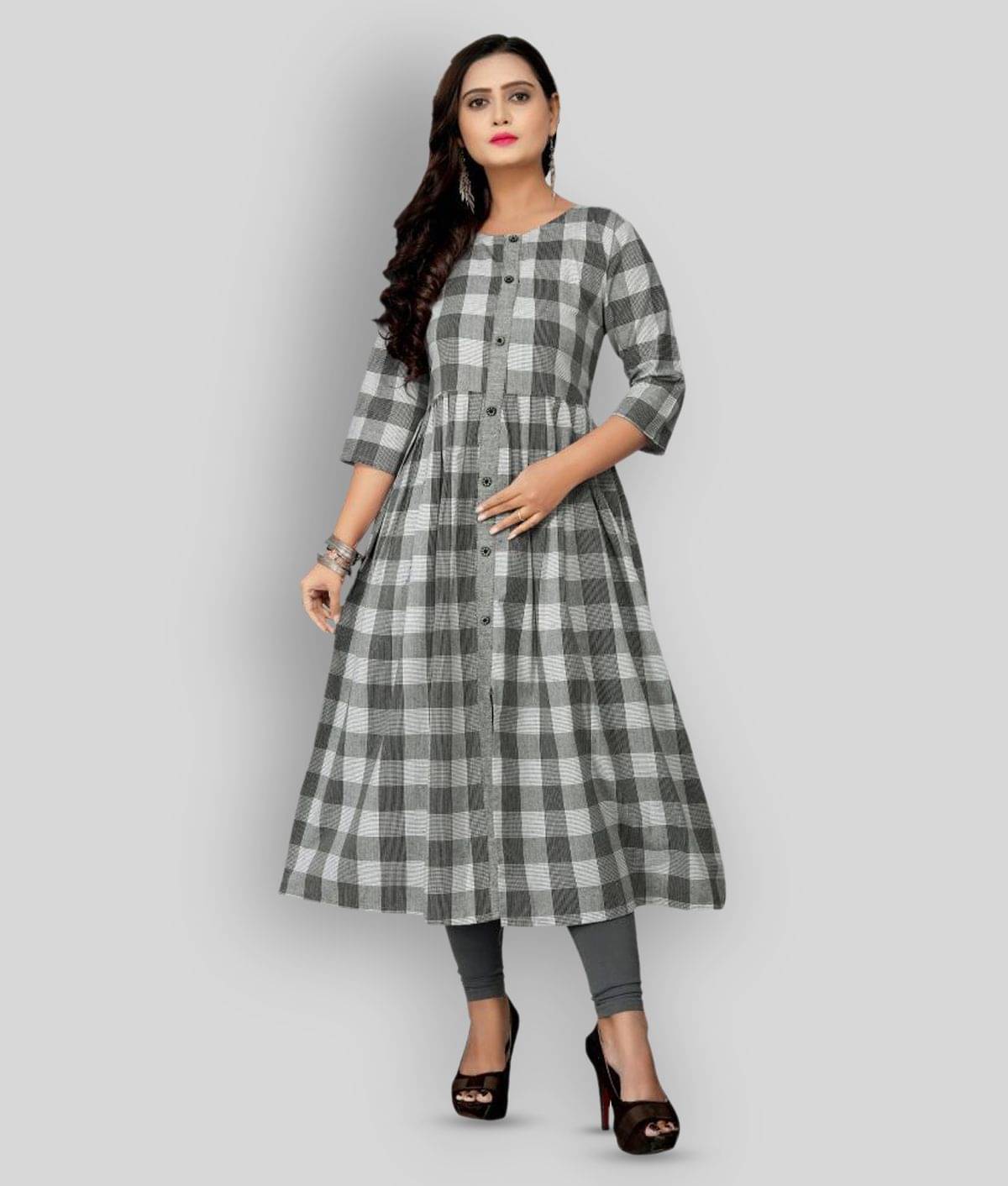     			Rangrasiya - Light Grey Cotton Women's Flared Kurti ( Pack of 1 )