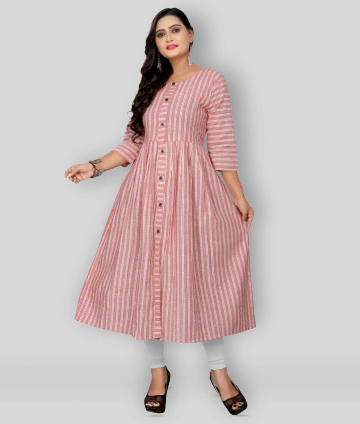 Rangrasiya - Pink Cotton Women's Front Slit Kurti ( Pack of 1 )     			Rangrasiya - Pink Cotton Women's Front Slit Kurti ( Pack of 1 )