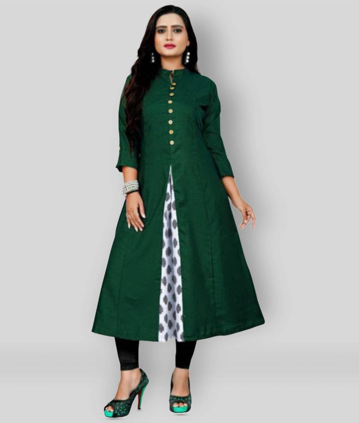Rangrasiya - Green Cotton Blend Women's Front Slit Kurti ( Pack of 1 )     			Rangrasiya - Green Cotton Blend Women's Front Slit Kurti ( Pack of 1 )