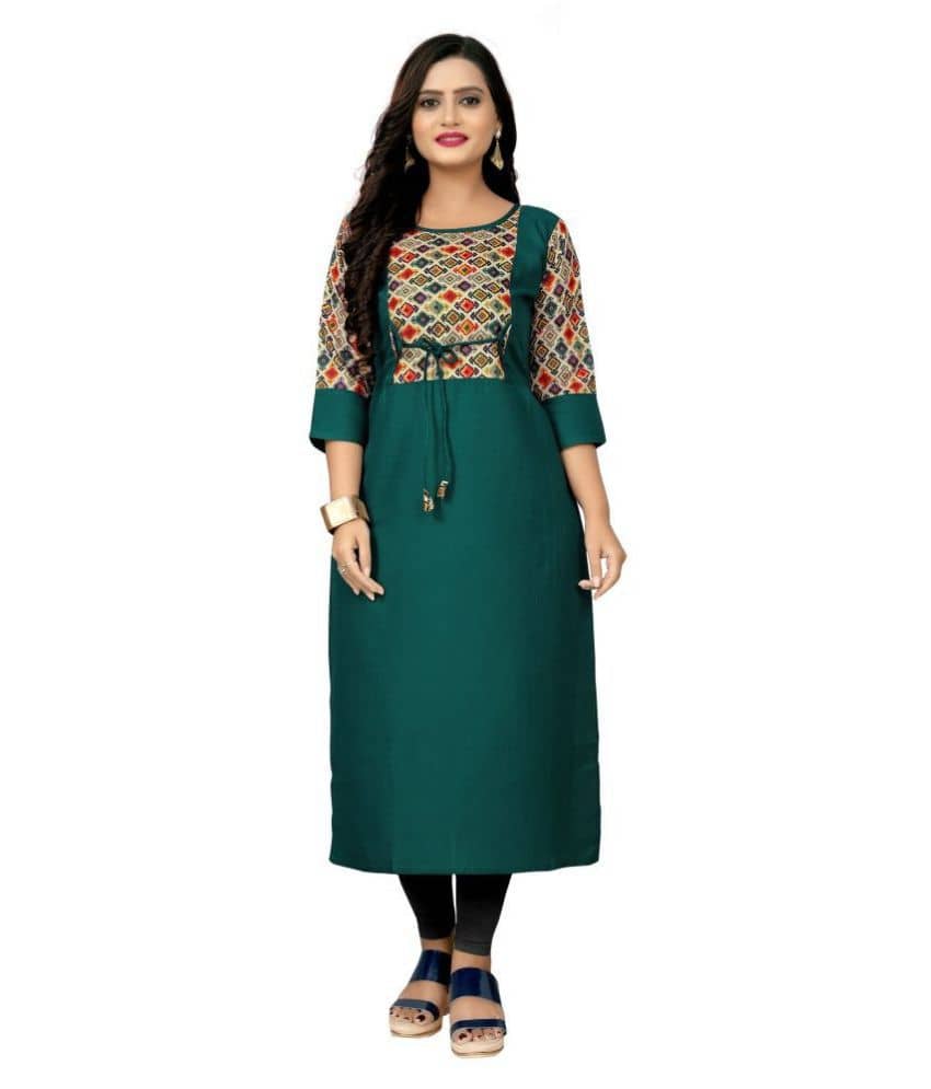 Rangrasiya - Green Cotton Blend Women's Straight Kurti ( Pack of 1 ) - Kurtis, Tunics | Buy online on ZillyBuy