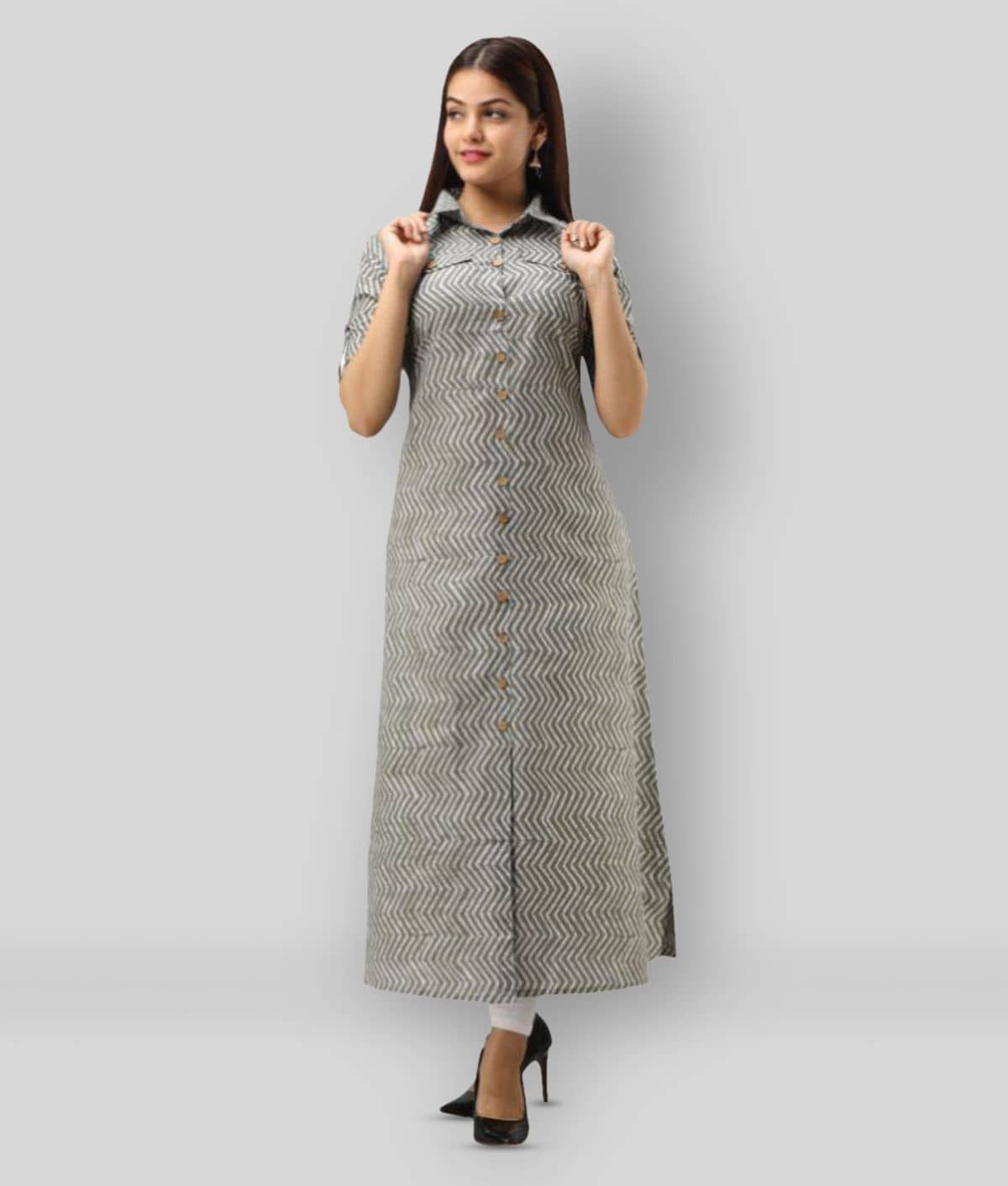 SVARCHI - Light Grey Cotton Blend Women's Front Slit Kurti ( Pack of 1 ) - Kurtis, Tunics | Buy online on ZillyBuy