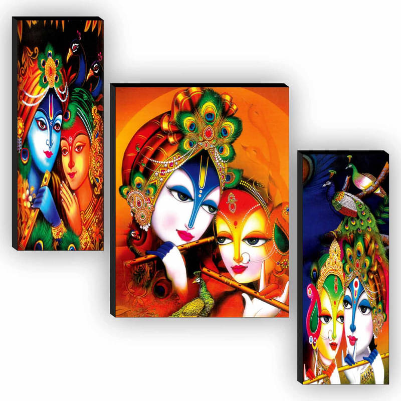 Saf radha krishna Set of 3 religious modern art MDF Painting Without Frame Saf radha krishna Set of 3 religious modern art MDF Painting Without Frame