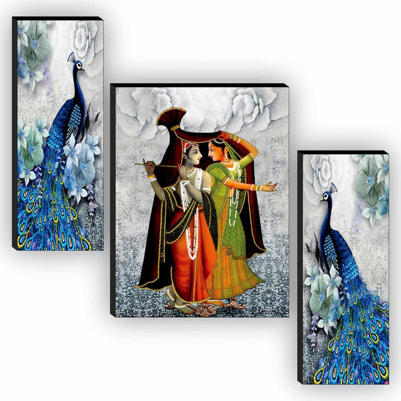     			Saf radha krishna with couple peacock modern art MDF Painting Without Frame