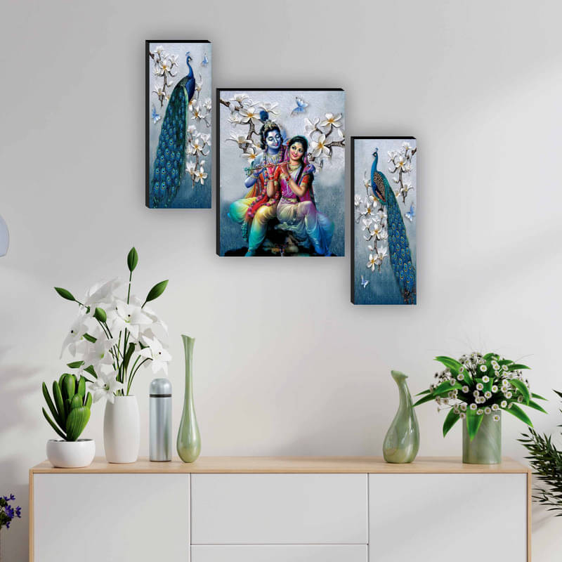     			Saf radha krishna with couple peacock modern art MDF Painting Without Frame