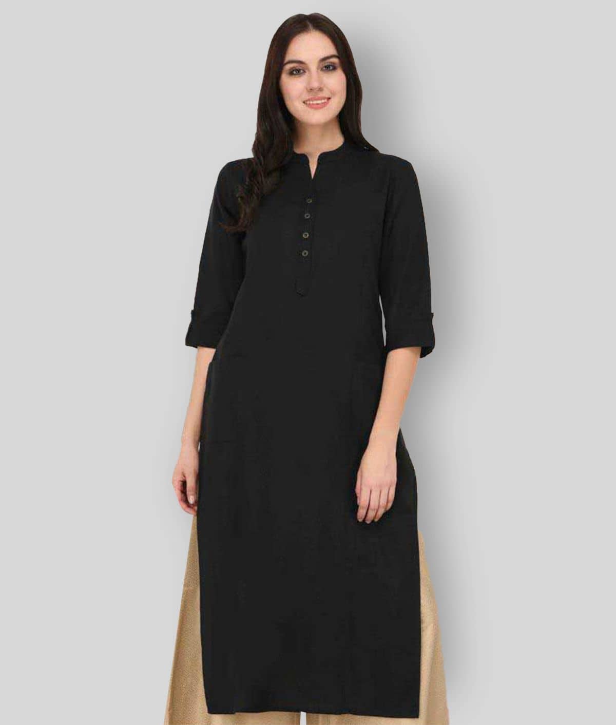 Pistaa - Black Cotton Women's Straight Kurti ( Pack of 1 ) - Kurtis, Tunics | Buy online on ZillyBuy