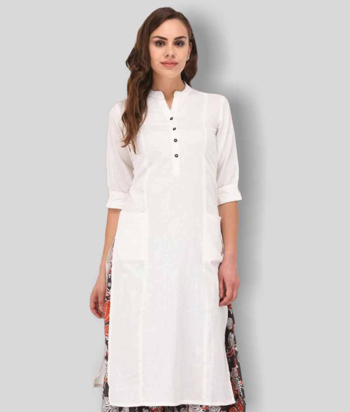 Pistaa - White Cotton Women's Straight Kurti ( Pack of 1 ) - Kurtis, Tunics | Buy online on ZillyBuy