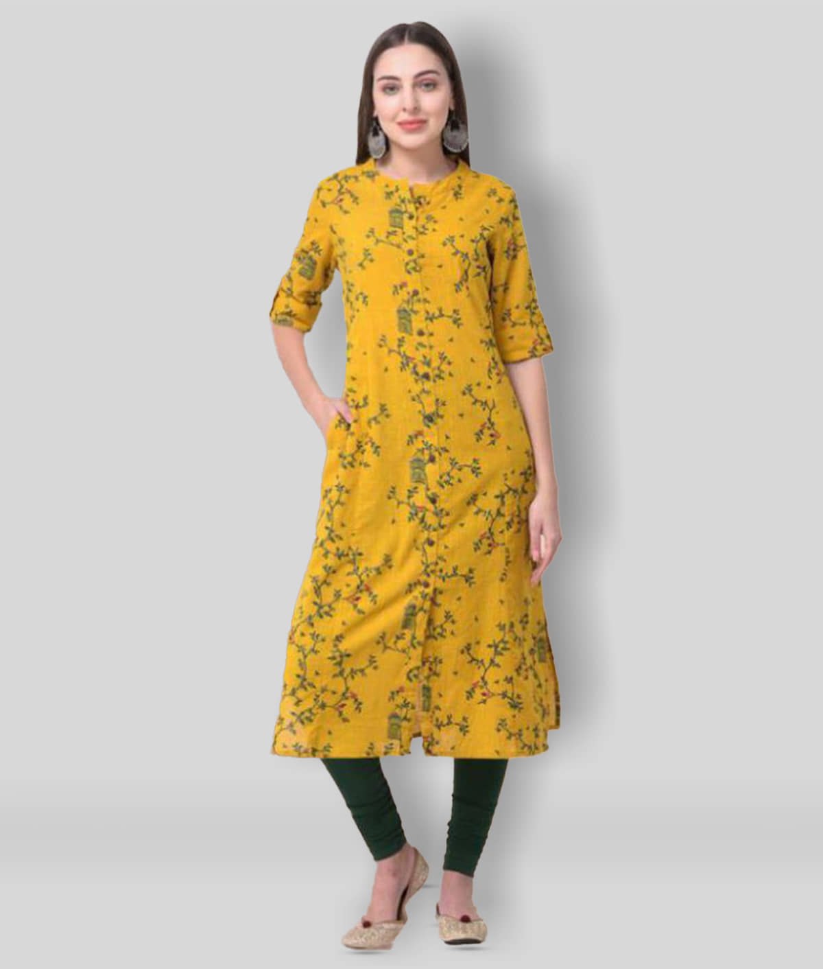 Pistaa - Yellow Cotton Women's Front Slit Kurti ( Pack of 1 ) - Kurtis, Tunics | Buy online on ZillyBuy