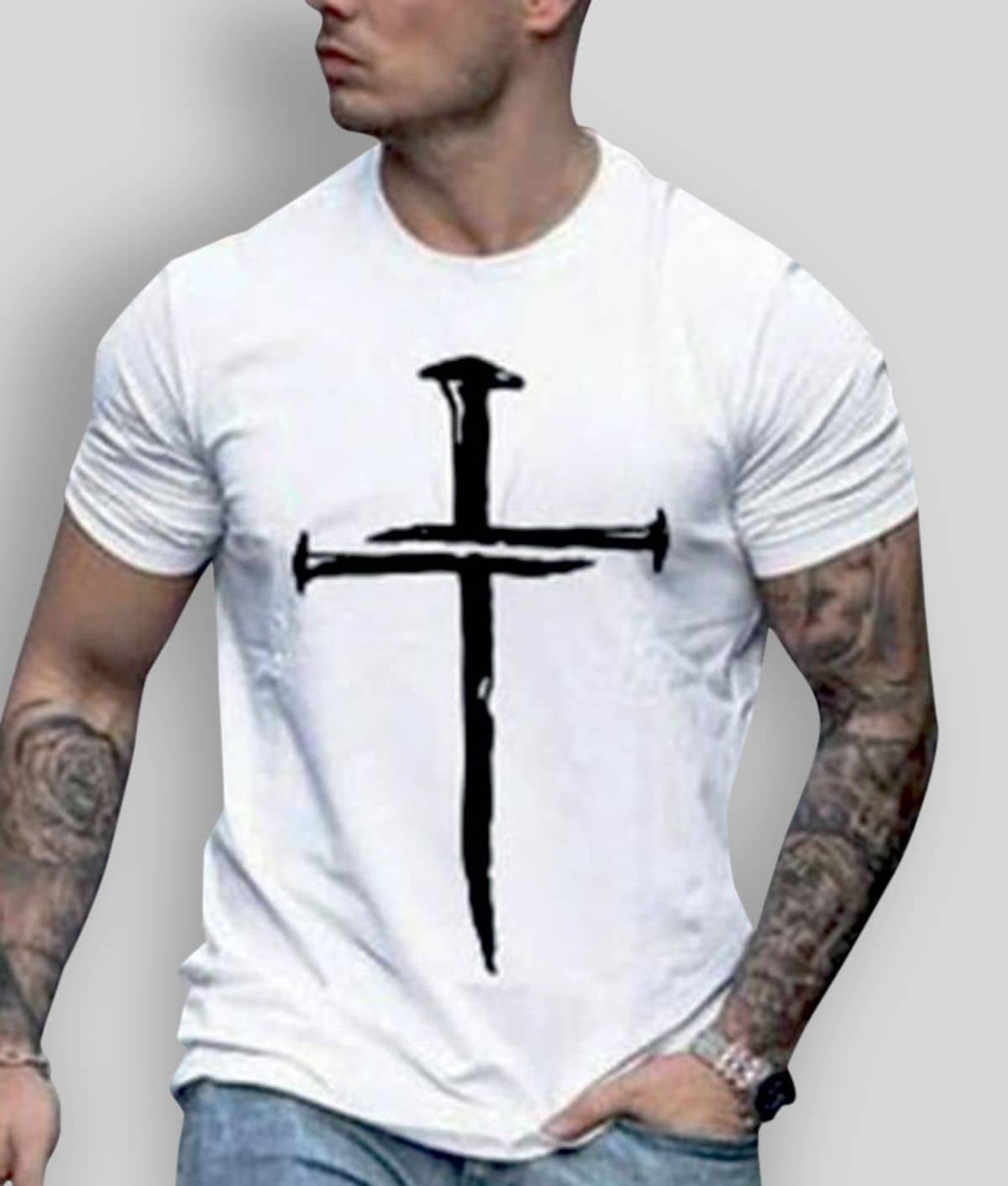 The Million Club Pack of 1 Cotton Blend Regular Fit Men's T-Shirt ( White )