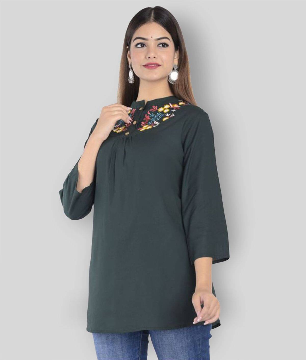     			Vastranikhar Women Rayon Shirt ( Green )