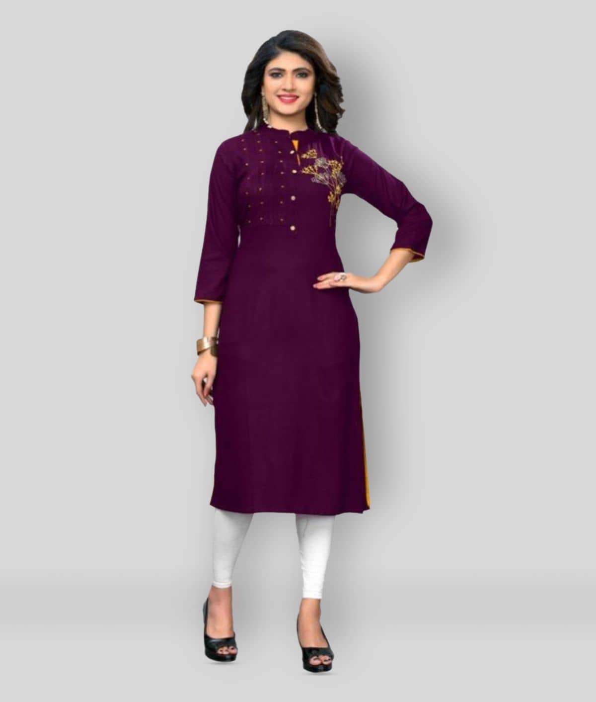 Vbuyz - Purple Rayon Women's Straight Kurti ( Pack of 1 ) - Kurtis, Tunics | Buy online on ZillyBuy