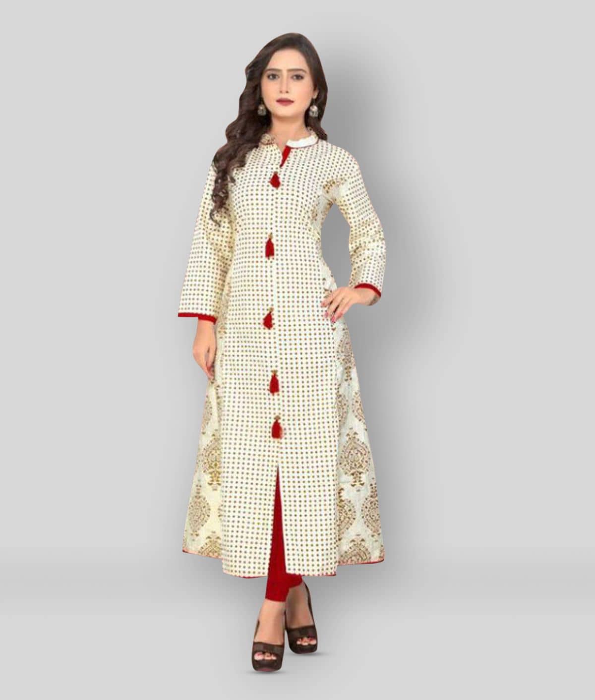 Vbuyz - White Cotton Women's Front Slit Kurti ( Pack of 1 ) - Kurtis, Tunics | Buy online on ZillyBuy