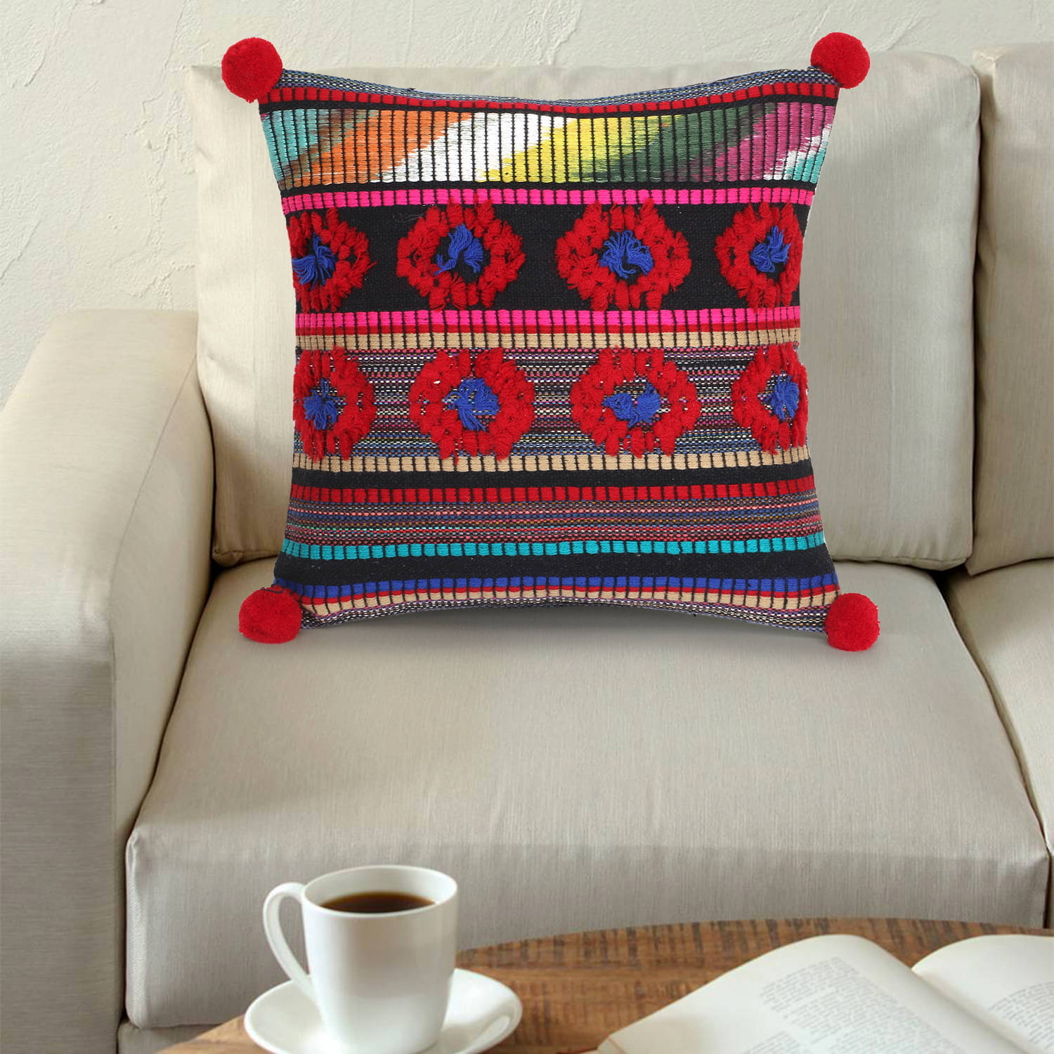     			mezposh - Red Set of 1 Jacquard Square Cushion Cover