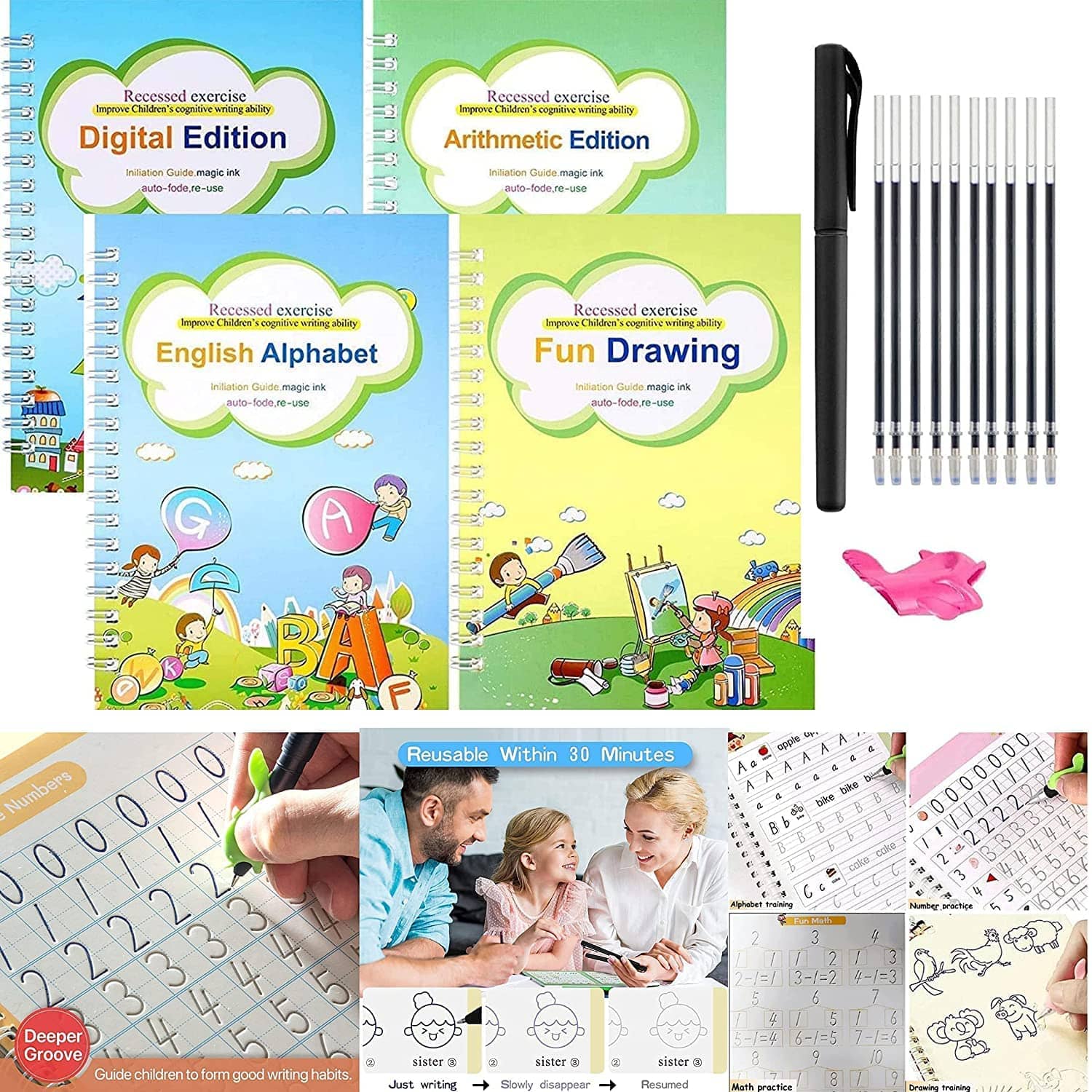 MILLOR   Magic Practice Copybook 4 BOOK + 8 REFILL (Multicolor)